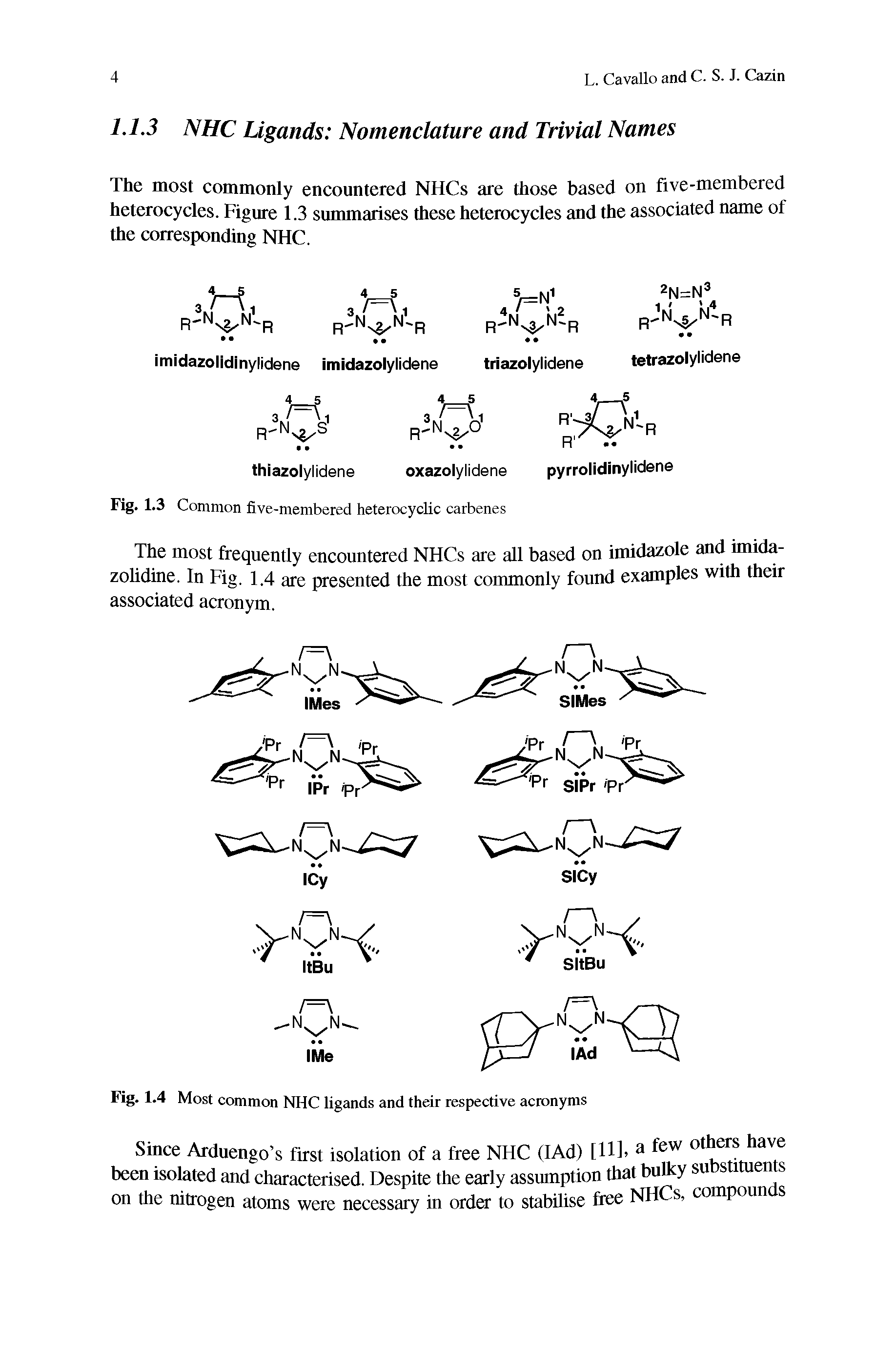 Fig. 1.4 Most common NHC ligands and their respective acronyms...