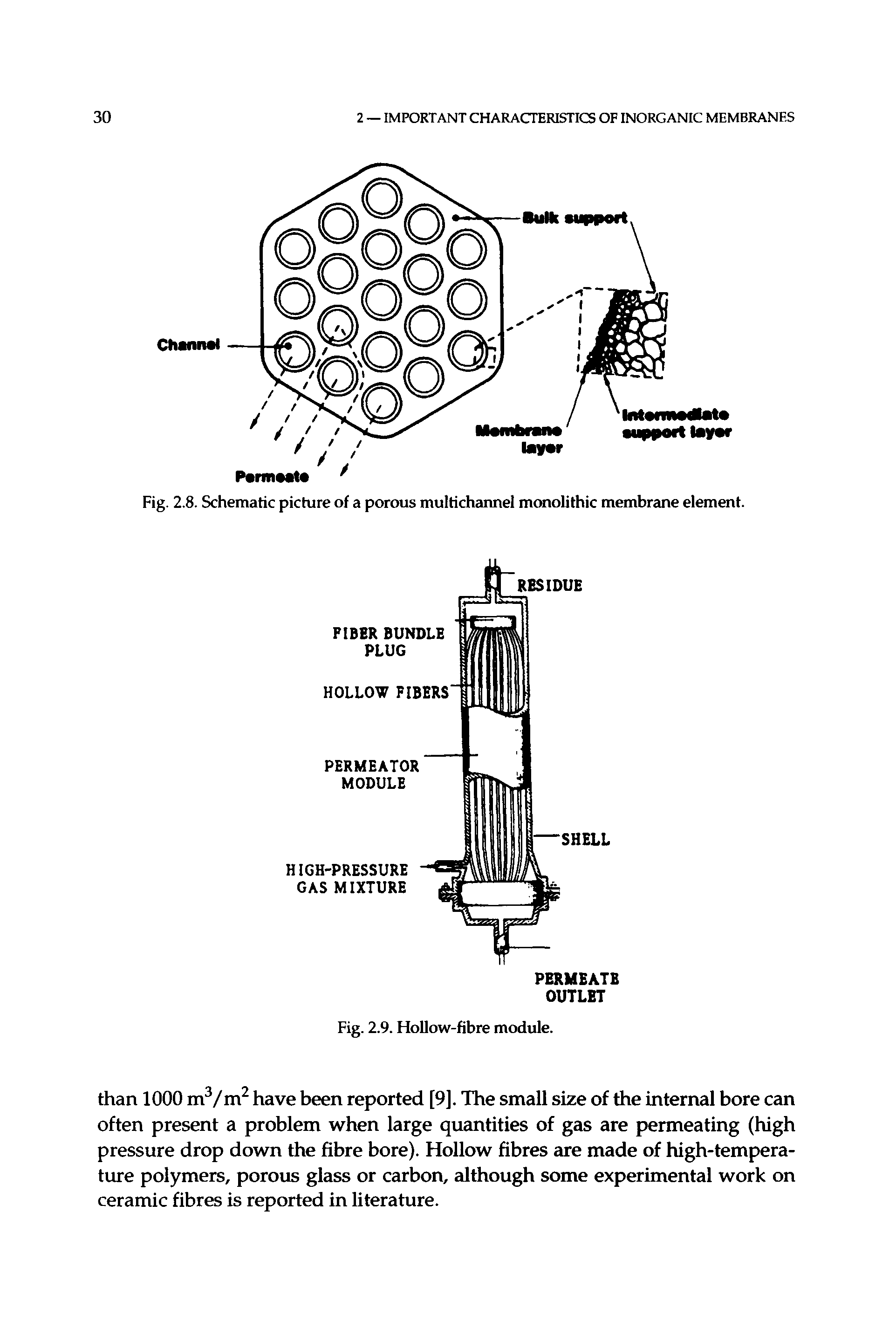 Fig. 2.8. Schematic picture of a porous multichcumel monolithic membrane element.