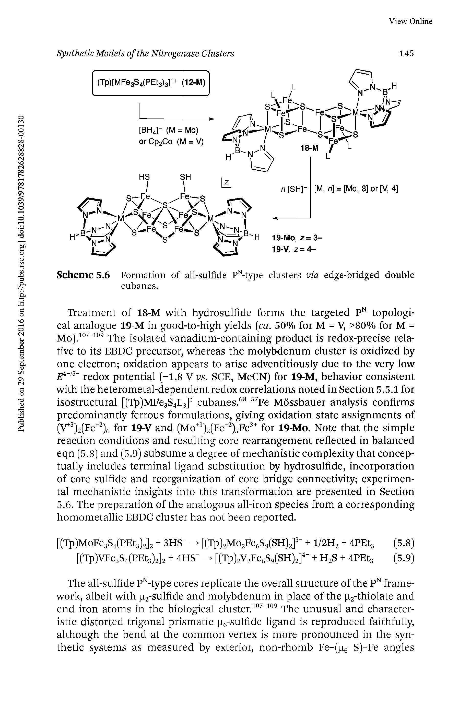 Scheme 5.6 Formation of all-sulfide P -type clusters via edge-bridged double cubanes.