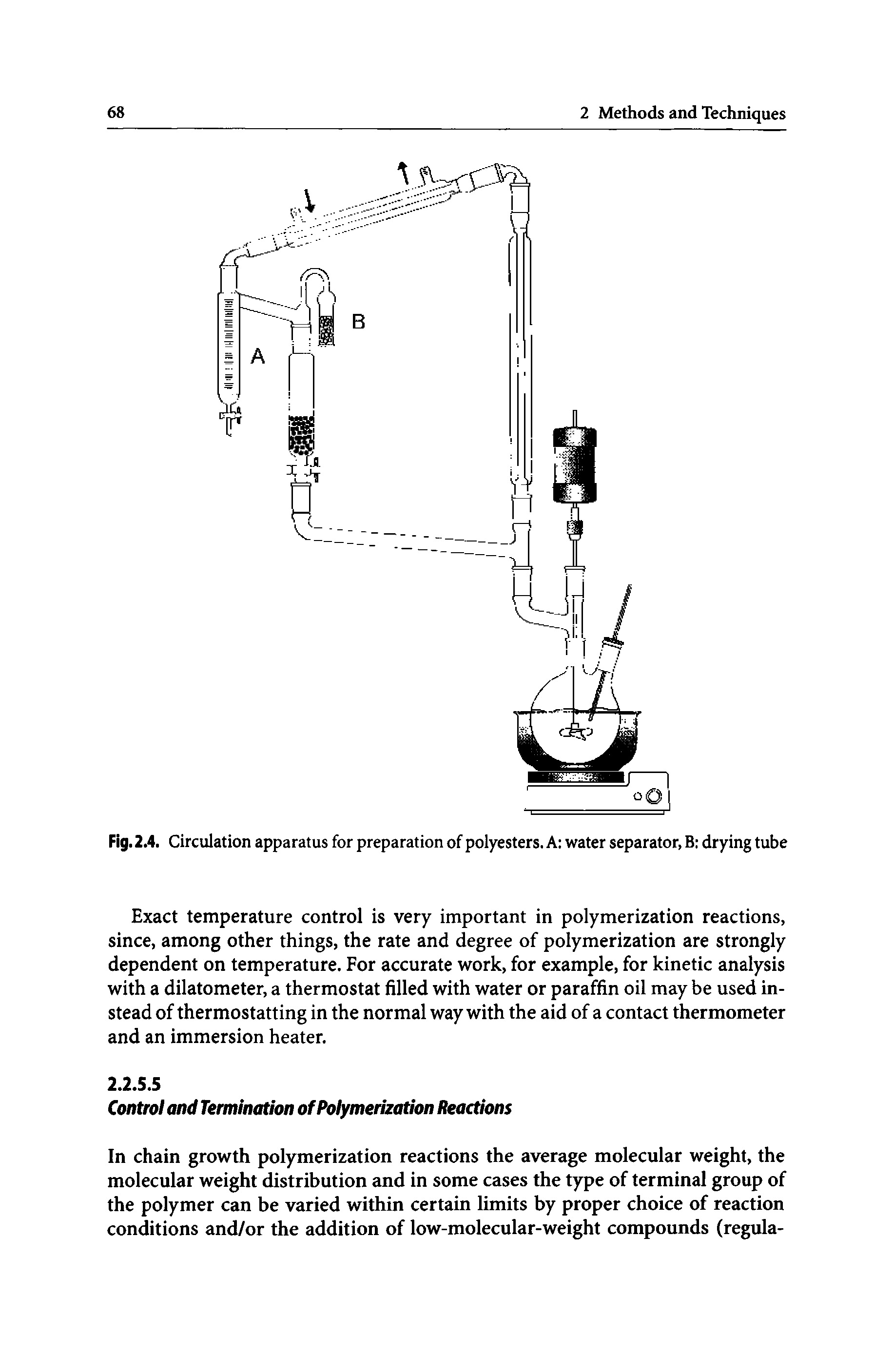 Fig. 2.4. Circulation apparatus for preparation of polyesters. A water separator, B drying tube...