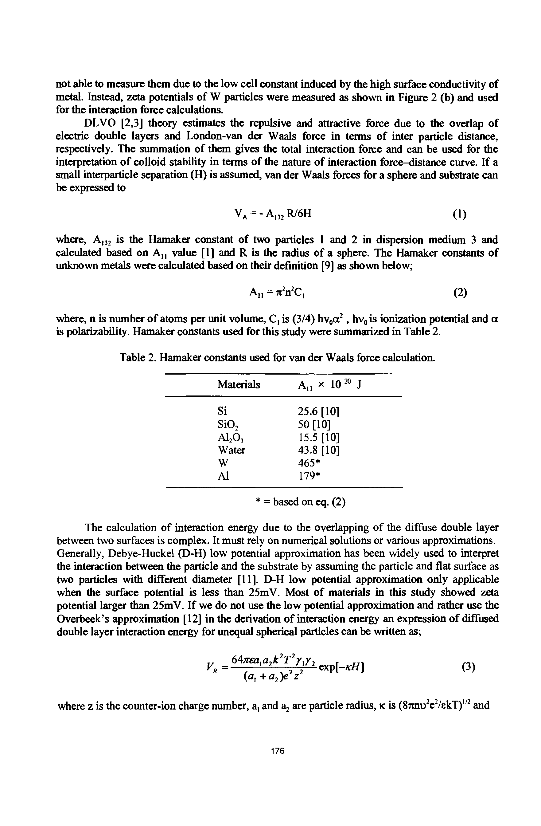 Table 2. Hamaker constants used for van der Waals force calculation.