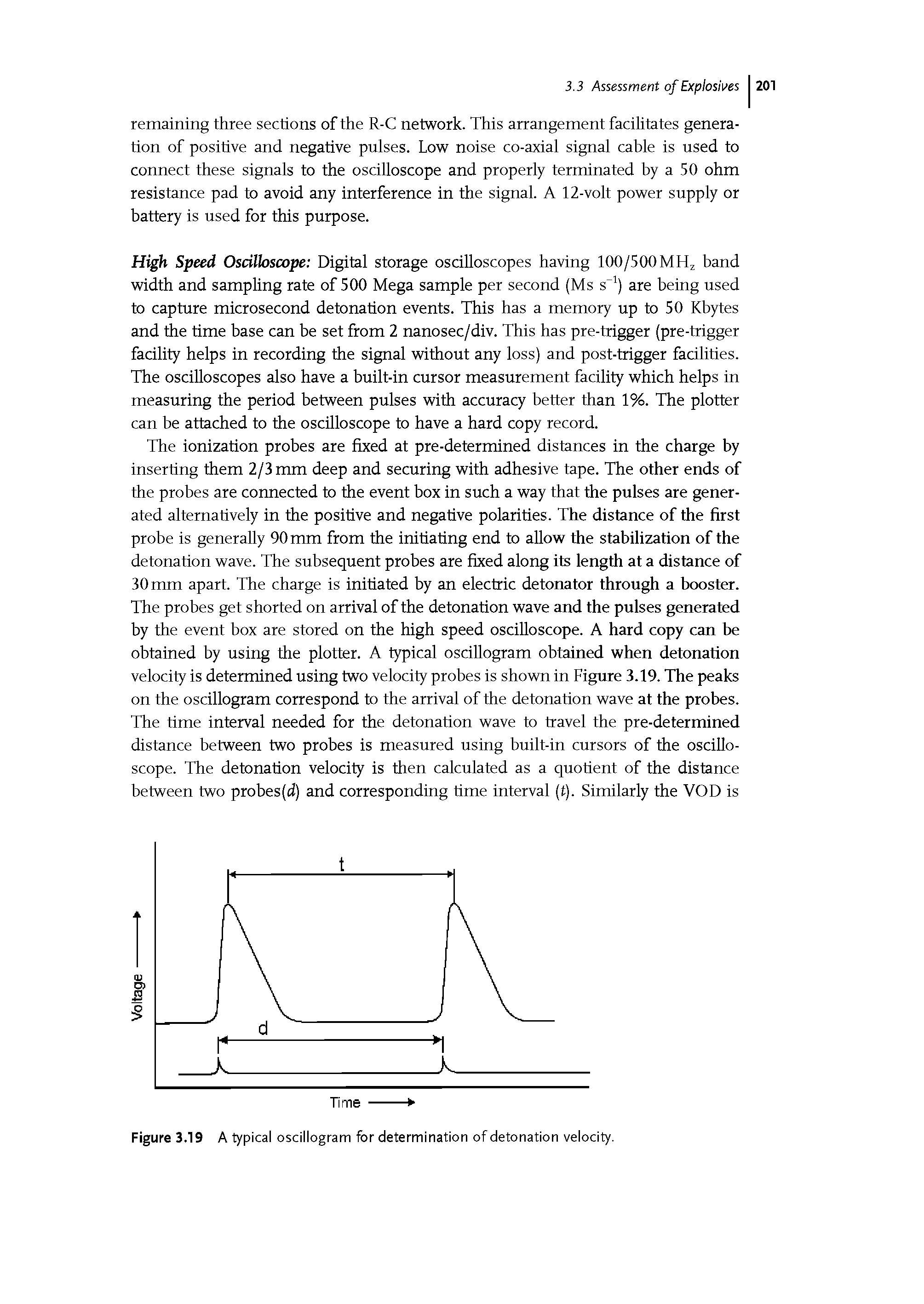 Figure 3.19 A typical oscillogram for determination of detonation velocity.