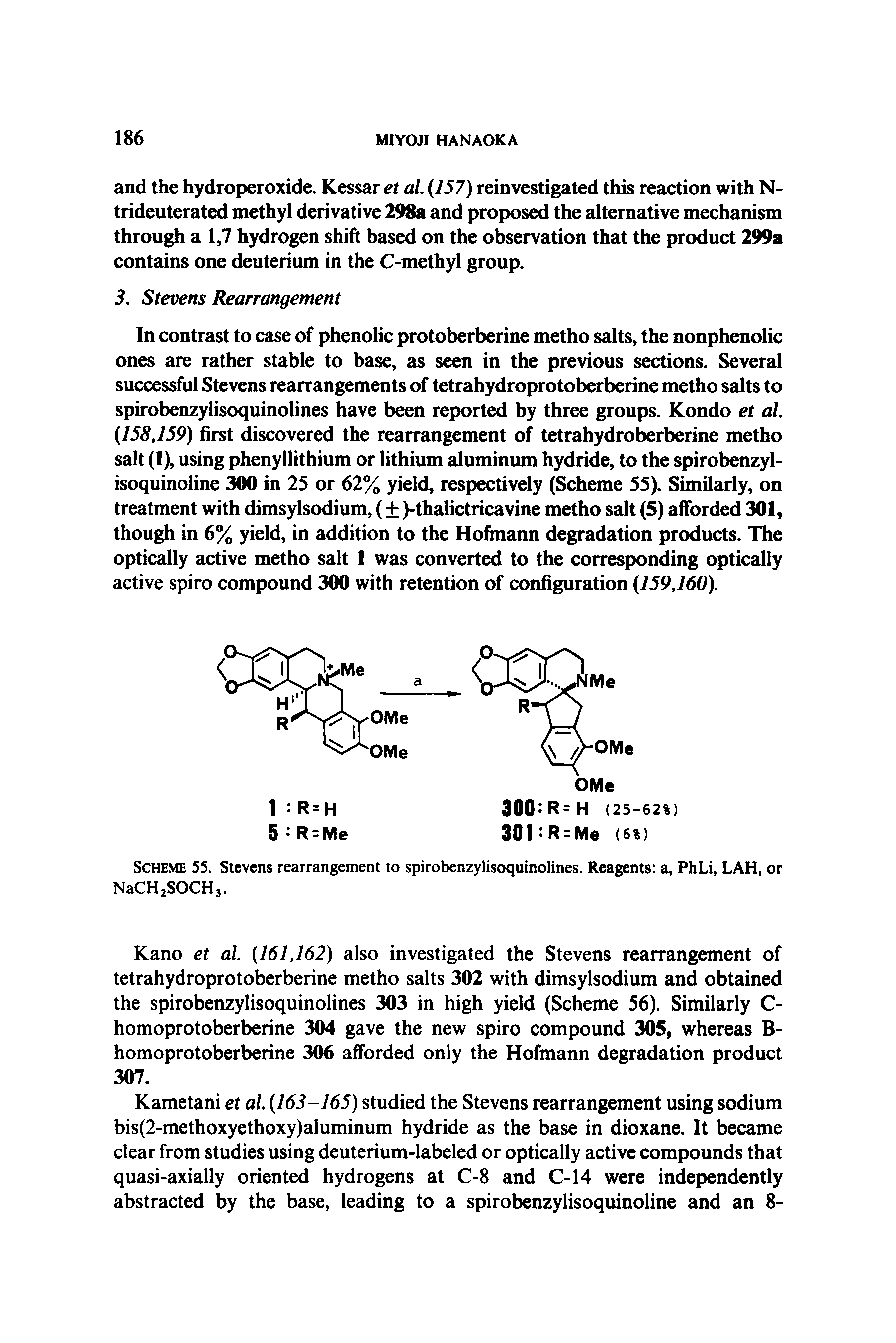 Scheme 55. Stevens rearrangement to spirobenzylisoquinolines. Reagents a, PhLi, LAH, or NaCH2SOCH3.