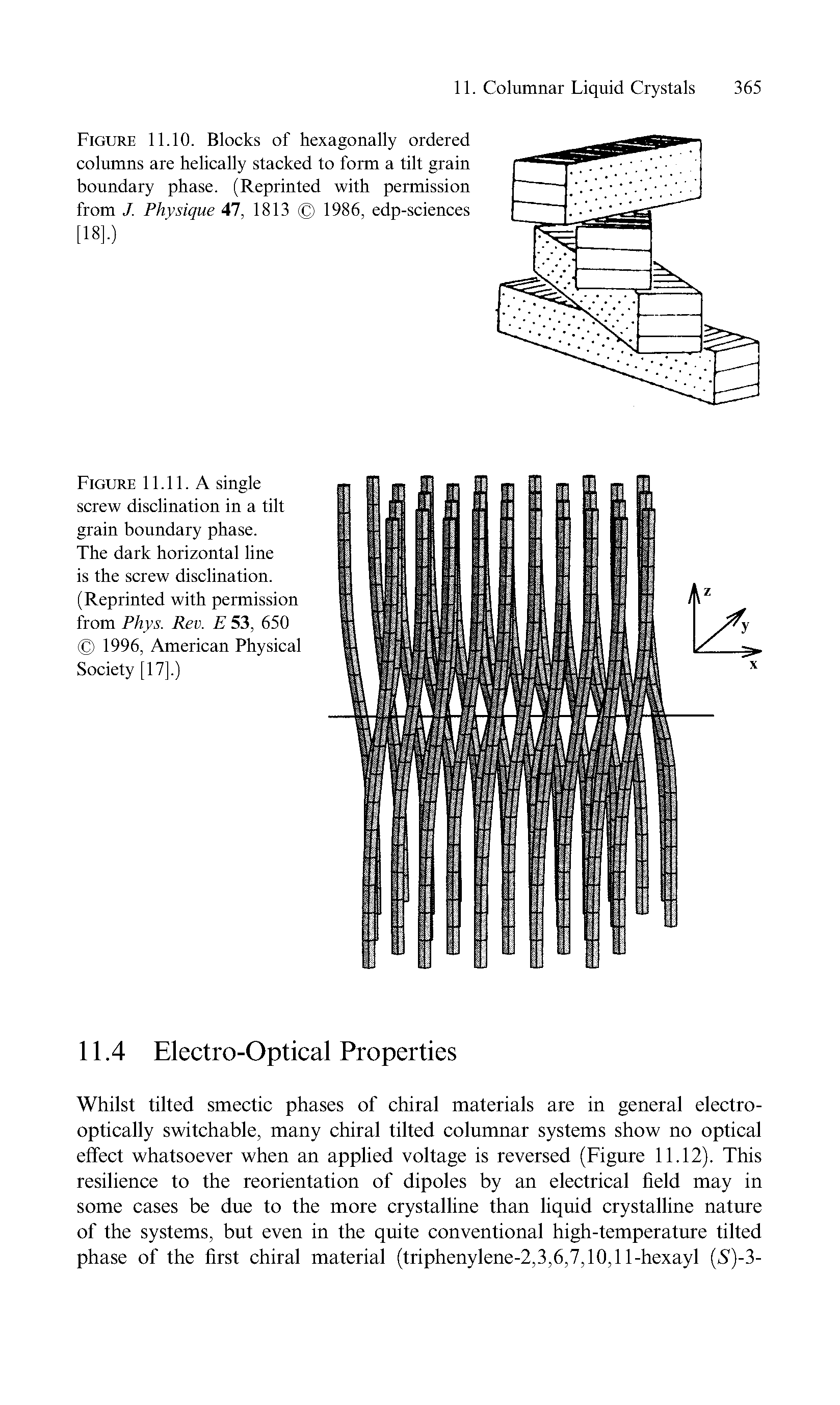 Figure 11.10. Blocks of hexagonally ordered columns are helically stacked to form a tilt grain boundary phase. (Reprinted with permission from J. Physique 47, 1813 1986, edp-sciences [18].)...