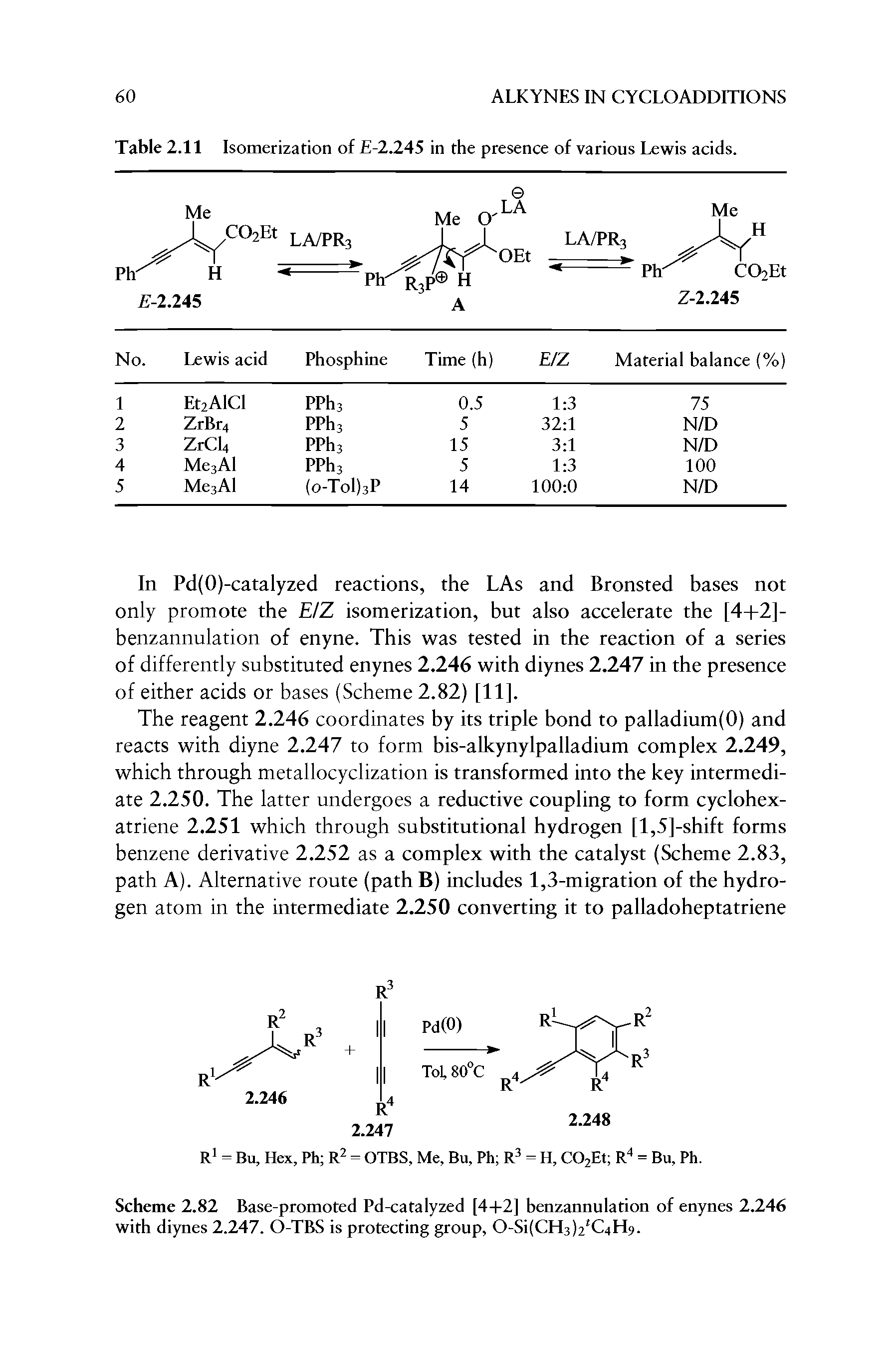 Scheme 2.82 Base-promoted Pd-catalyzed [4-1-2] benzannulation of enynes 2.246 with diynes 2.247. O-TBS is protecting group, 0-Si(CH3)2 C4H9.