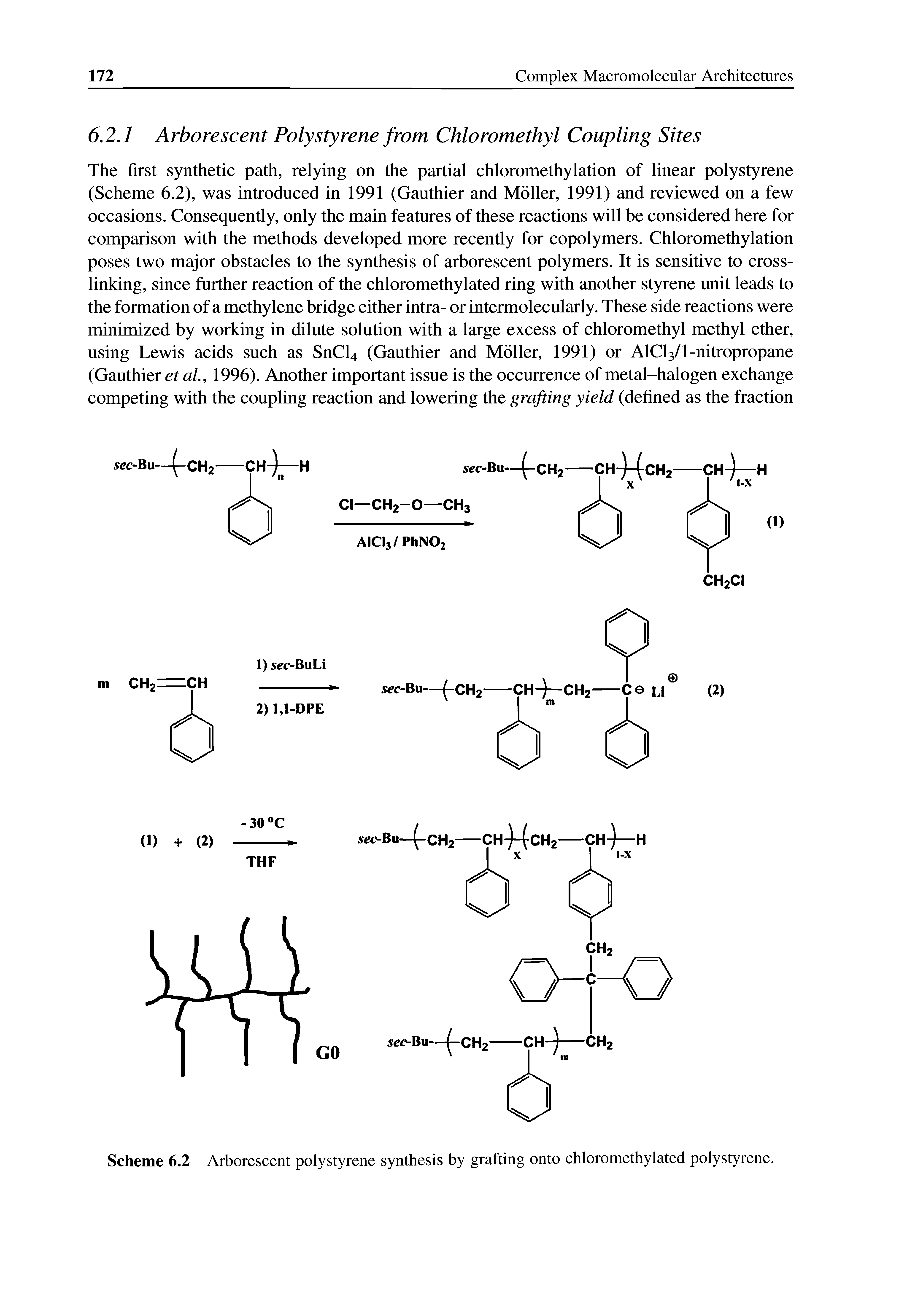 Scheme 6.2 Arborescent polystyrene synthesis by grafting onto chloromethylated polystyrene.