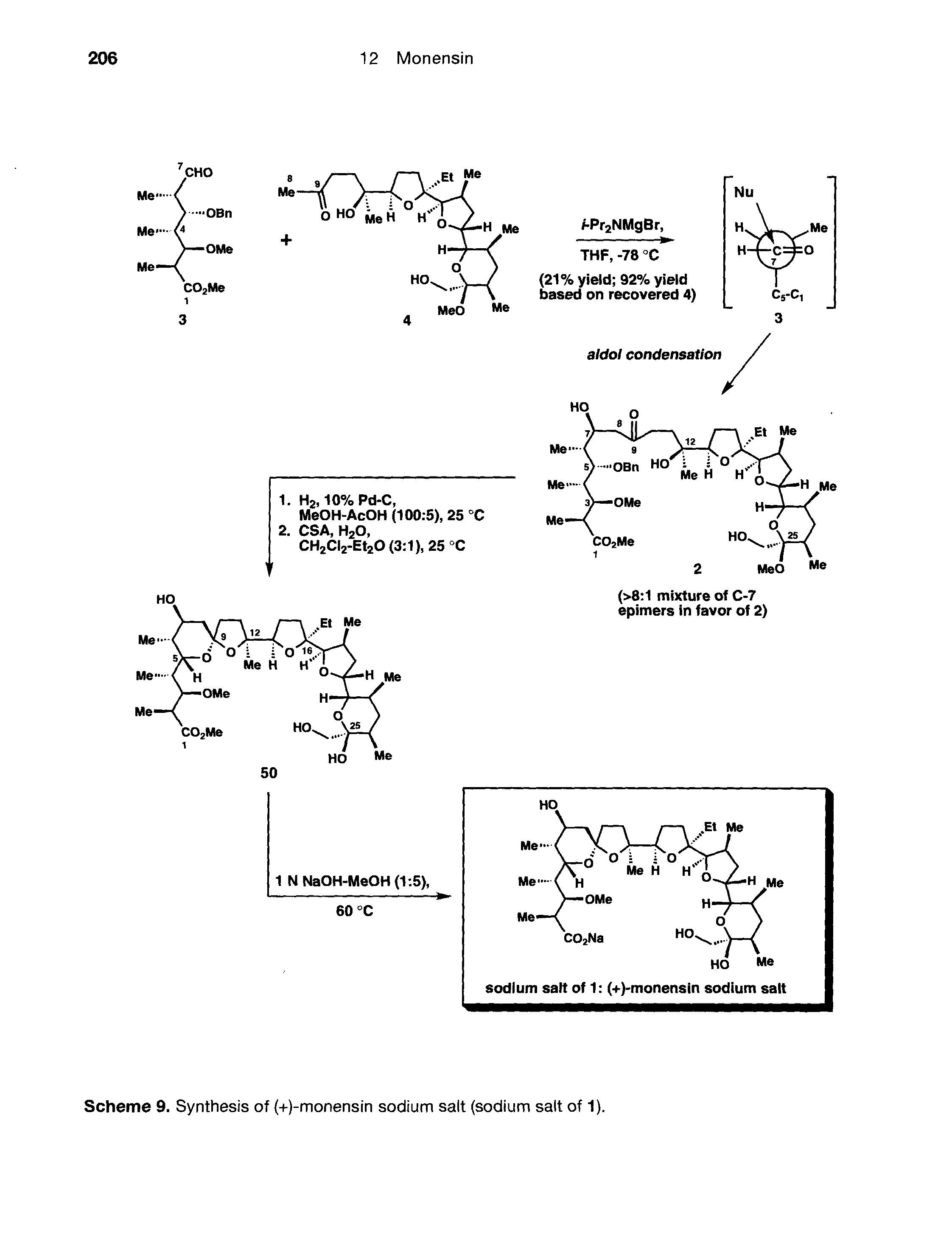 Scheme 9. Synthesis of (+)-monensin sodium salt (sodium salt of 1).