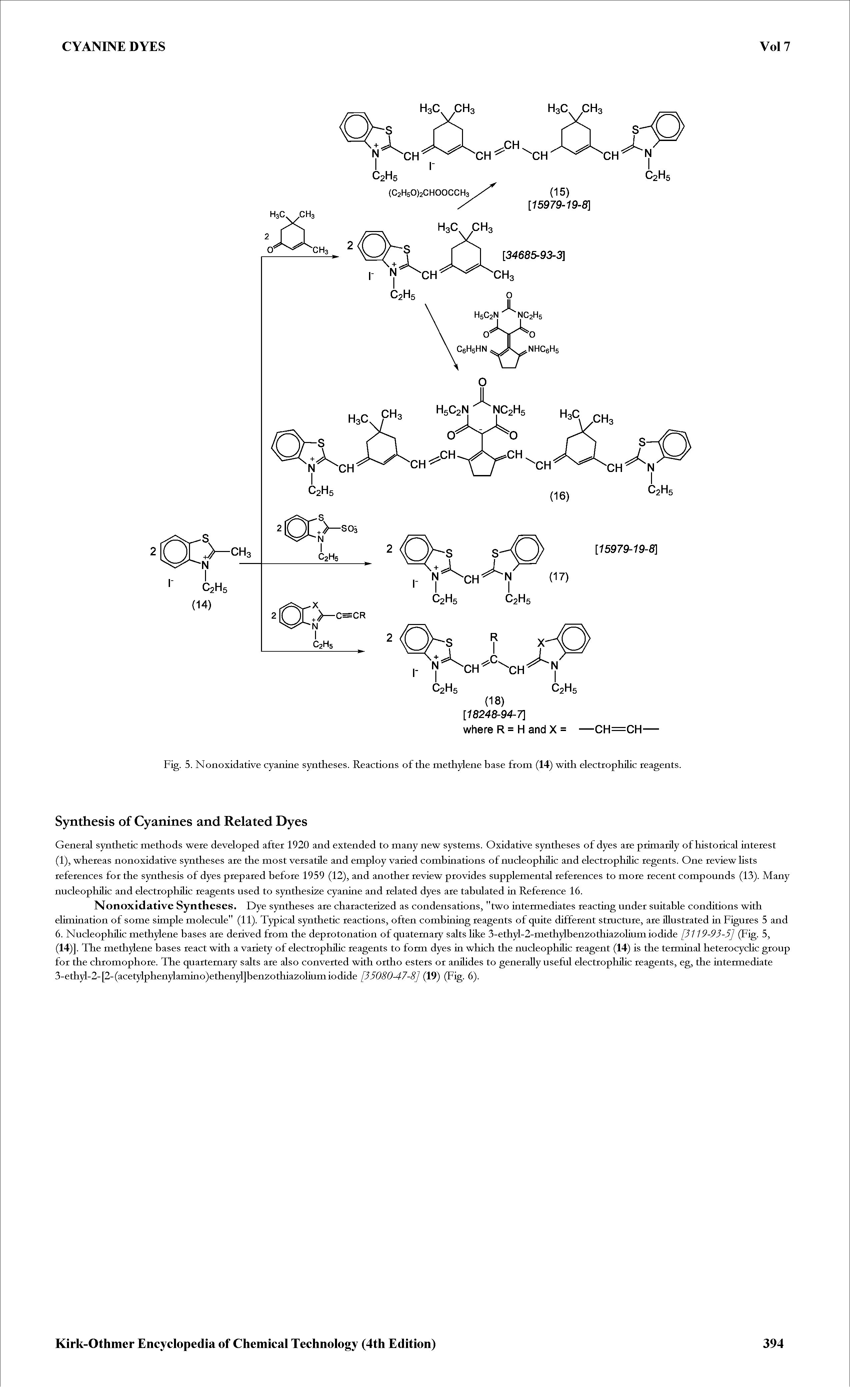 Fig. 5. Nonoxidative cyanine syntheses. Reactions of the methylene base from (14) with electrophilic reagents.
