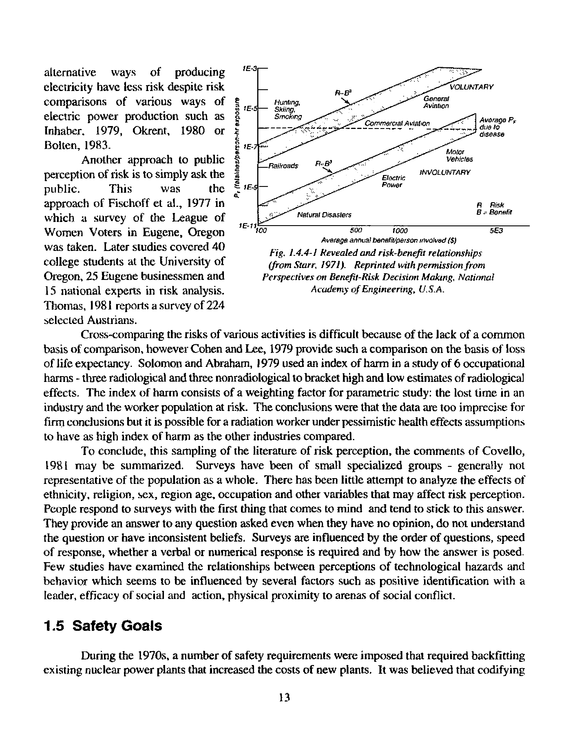 Fig. 1.4.4-1 Revealed and risk-benefit relationships (from Starr, 1971). Reprinted with permission from Perspectives on Benefit-Risk. Decision Malang, National Academy of Engineering, U.S.A.