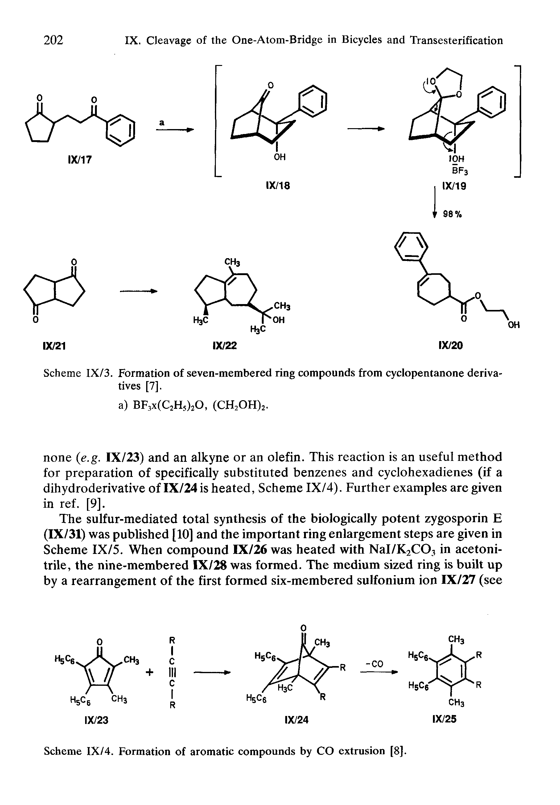 Scheme IX/3. Formation of seven-membered ring compounds from cyclopentanone derivatives [7].
