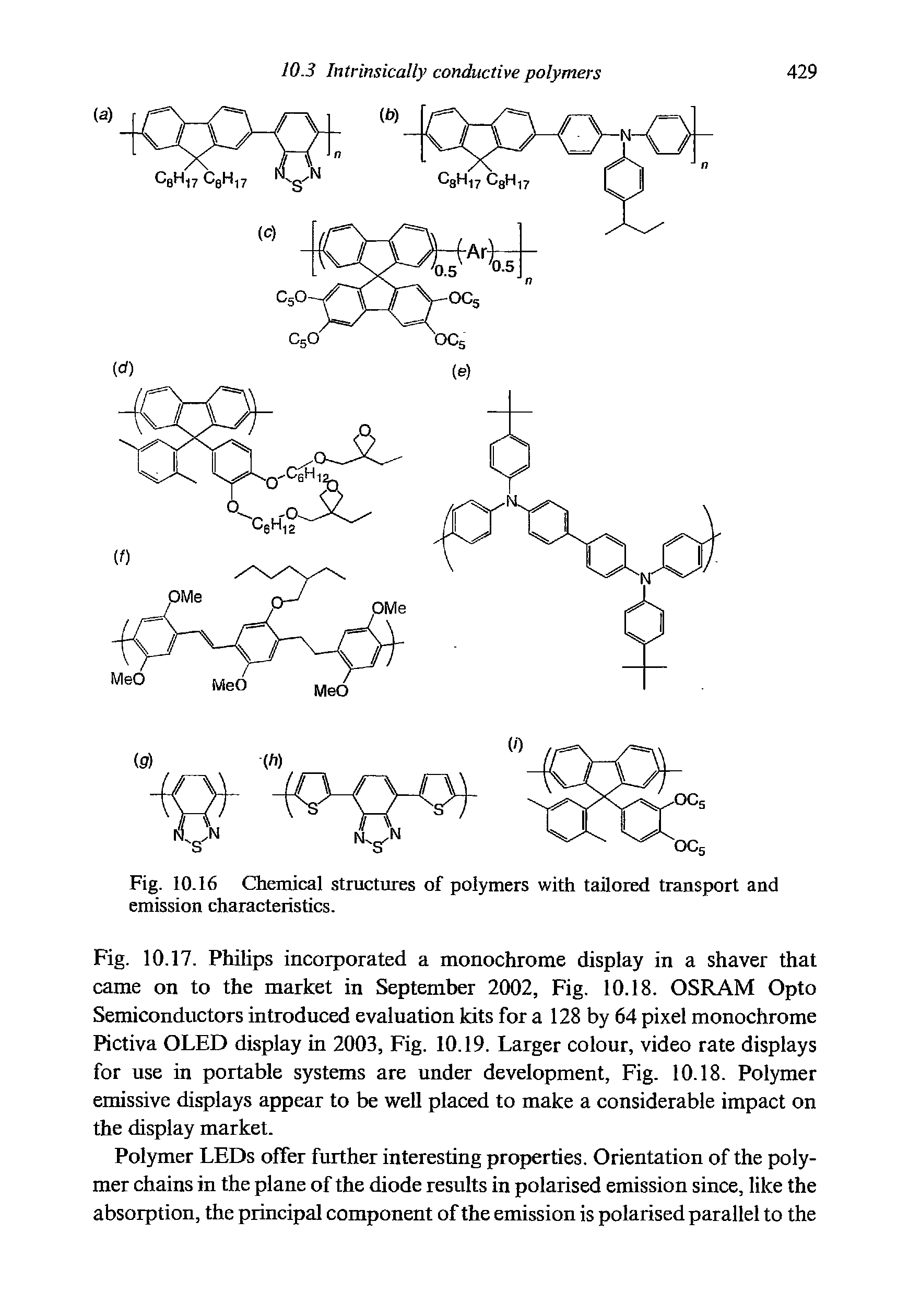 Fig. 10.16 Chemical structures of polymers with tailored transport and emission characteristics.