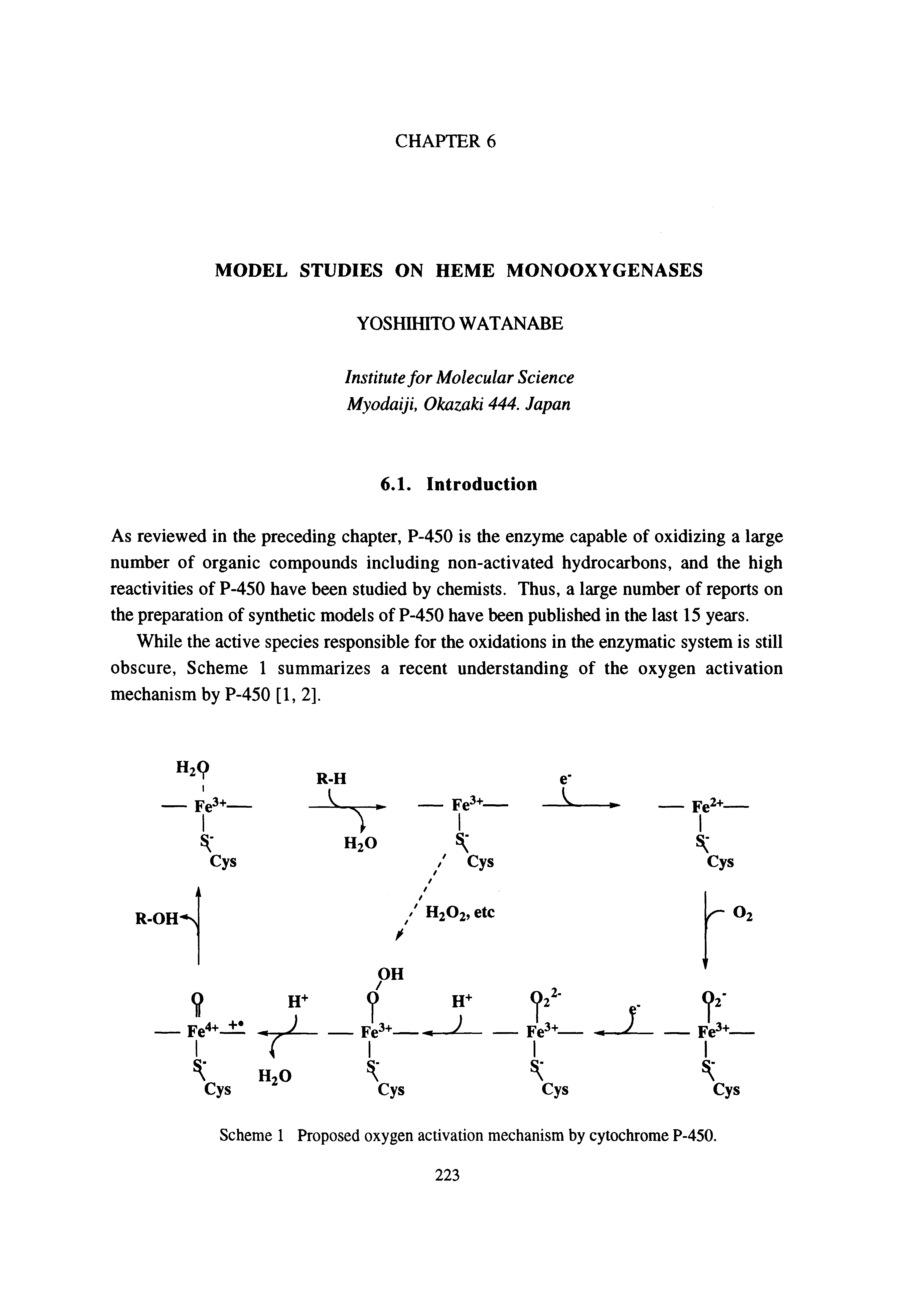 Scheme 1 Proposed oxygen activation mechanism by cytochrome P-450. 223...