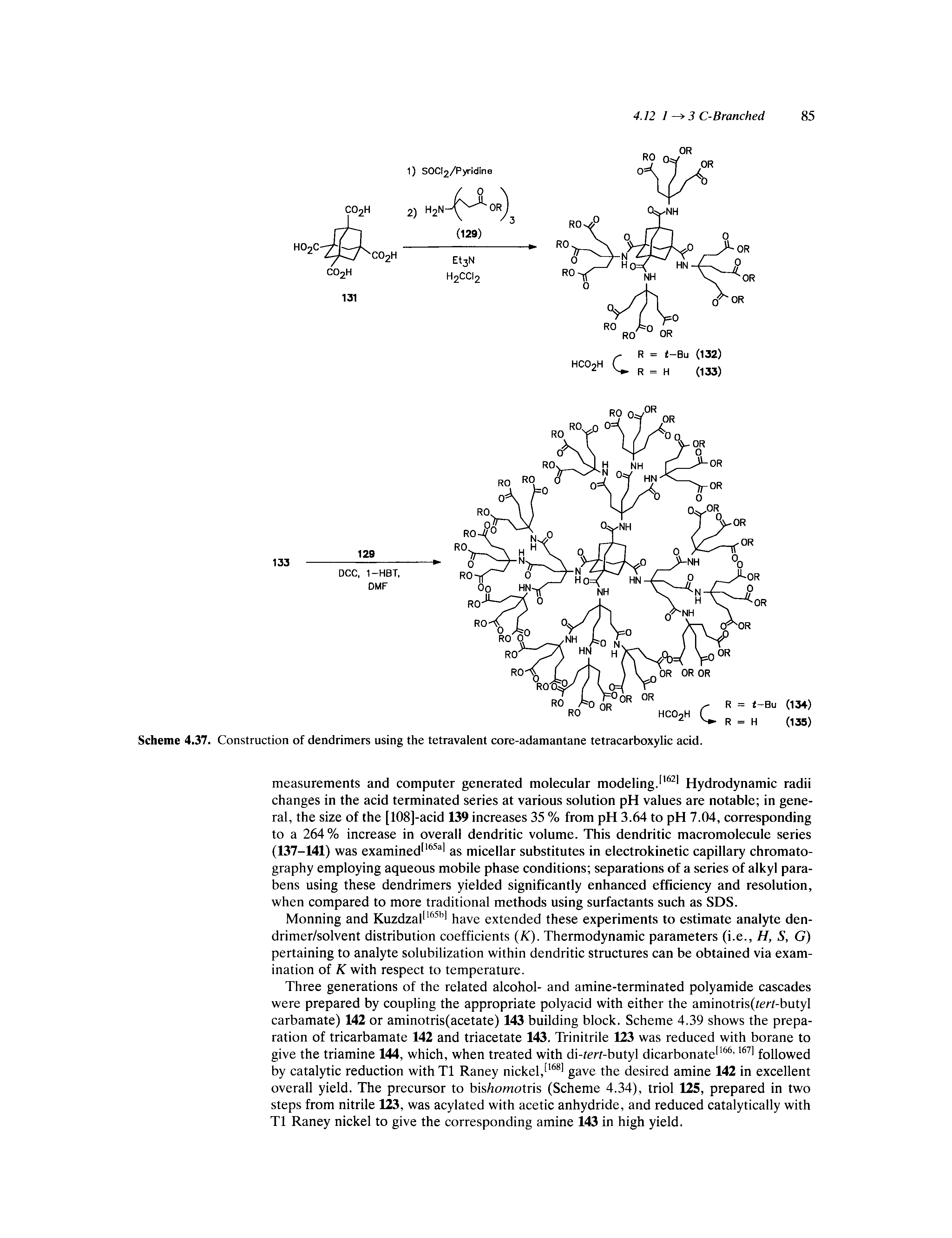 Scheme 4.37. Construction of dendrimers using the tetravalent core-adamantane tetracarboxylic acid.