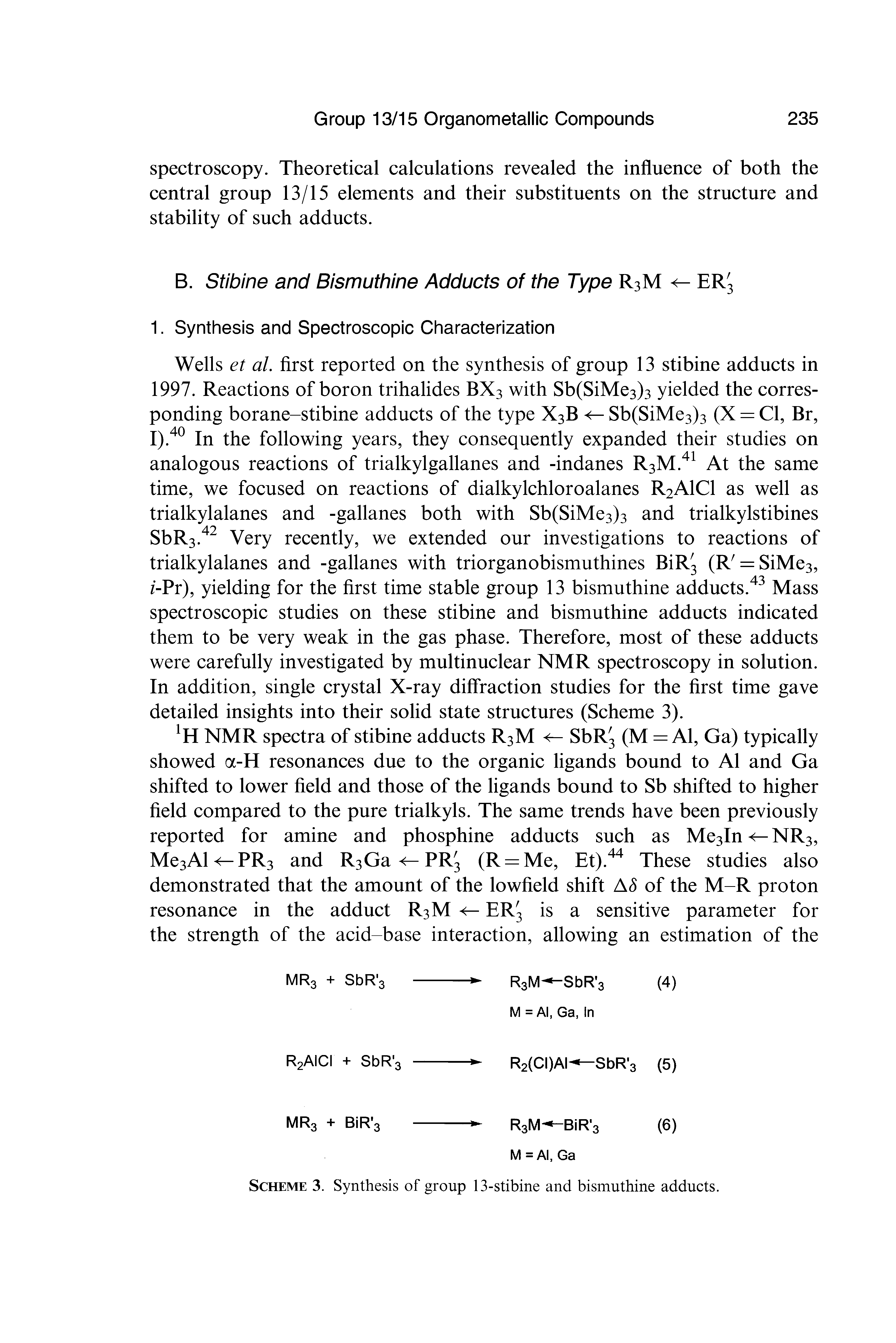 Scheme 3. Synthesis of group 13-stibine and bismuthine adducts.