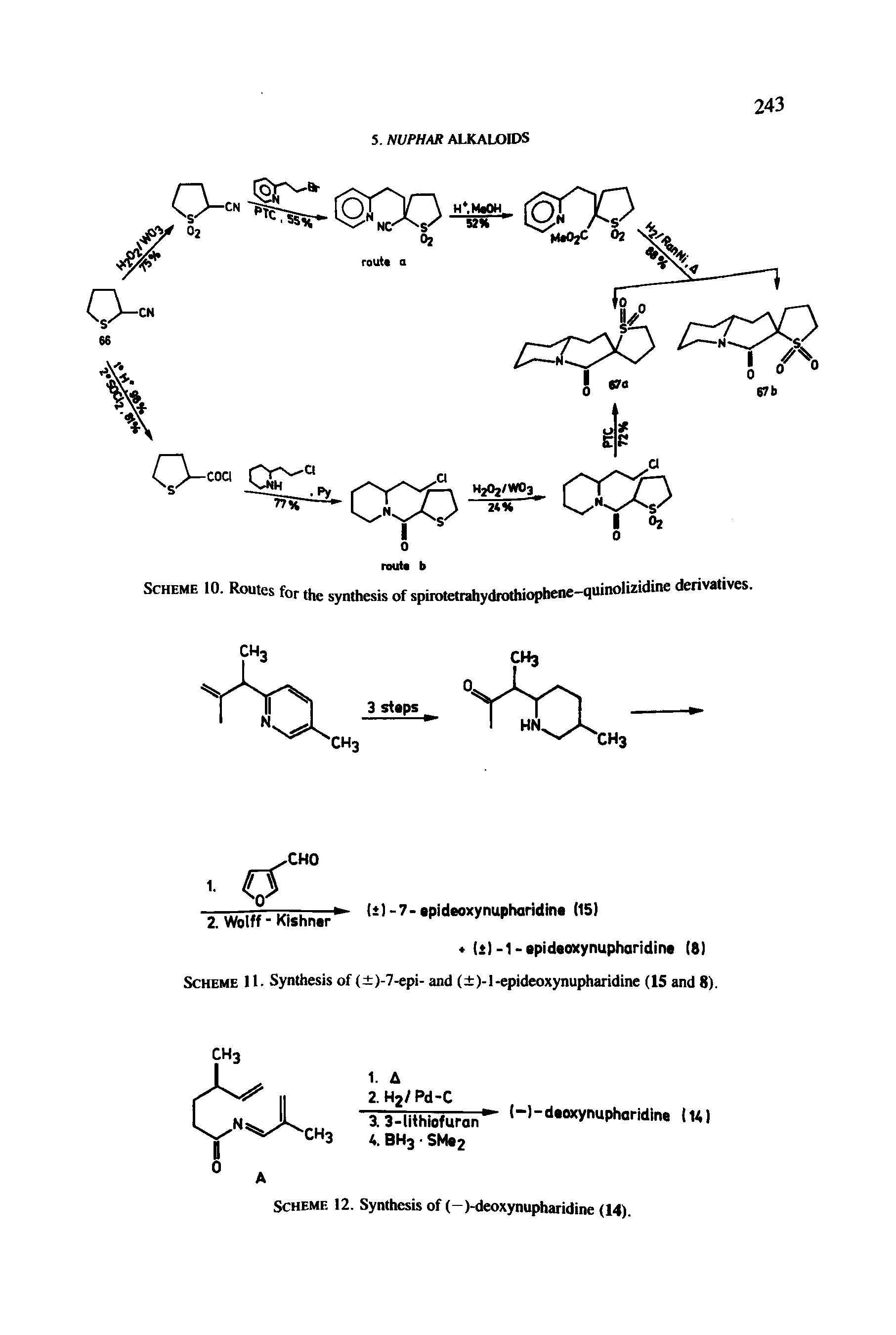 Scheme 10. Routes for, he synthesis of spirotetrahydrothiophene-quinolizidine derivatives.