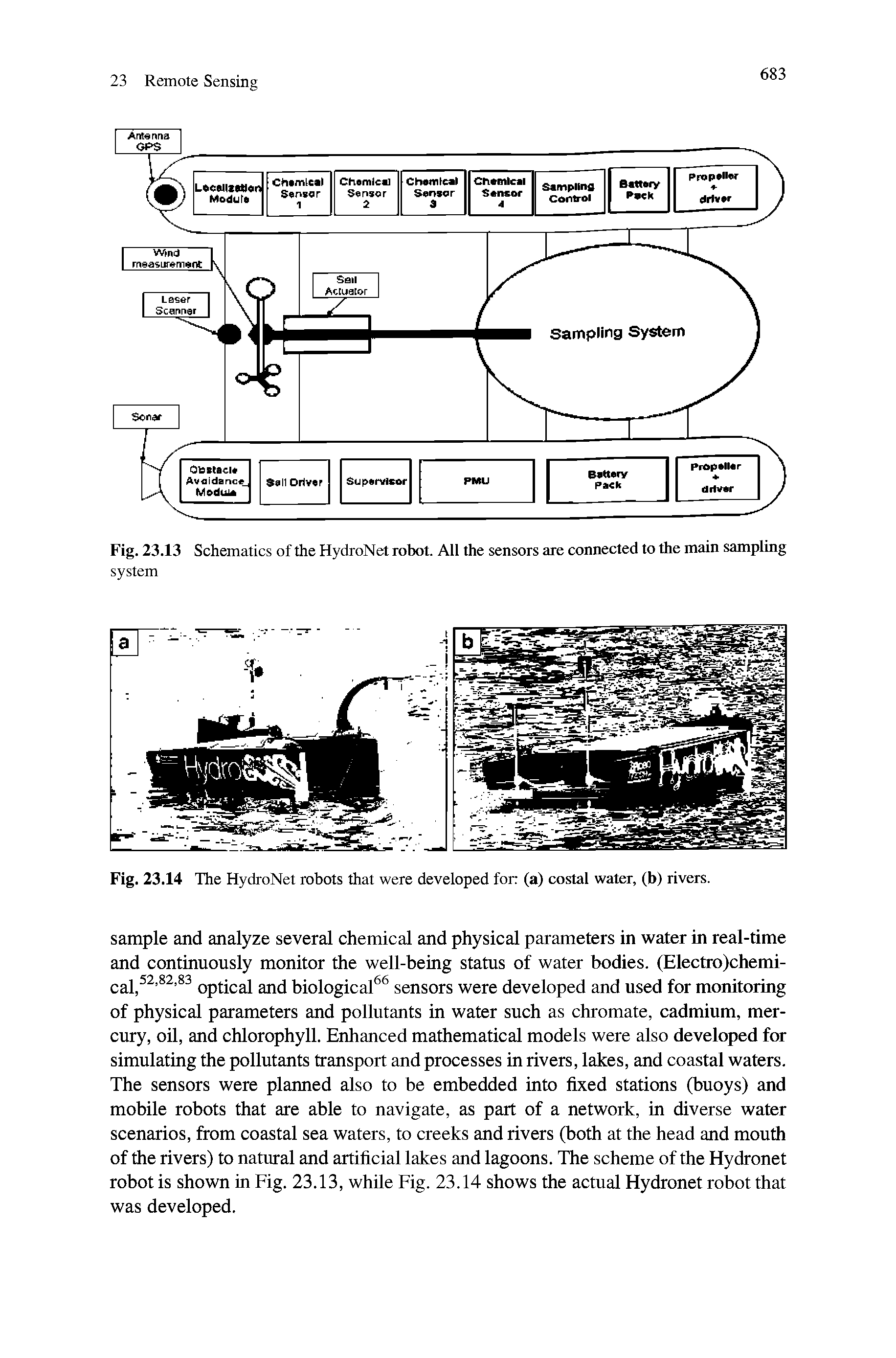 Fig. 23.14 The HydroNet robots that were developed fon (a) costal water, (b) rivers.