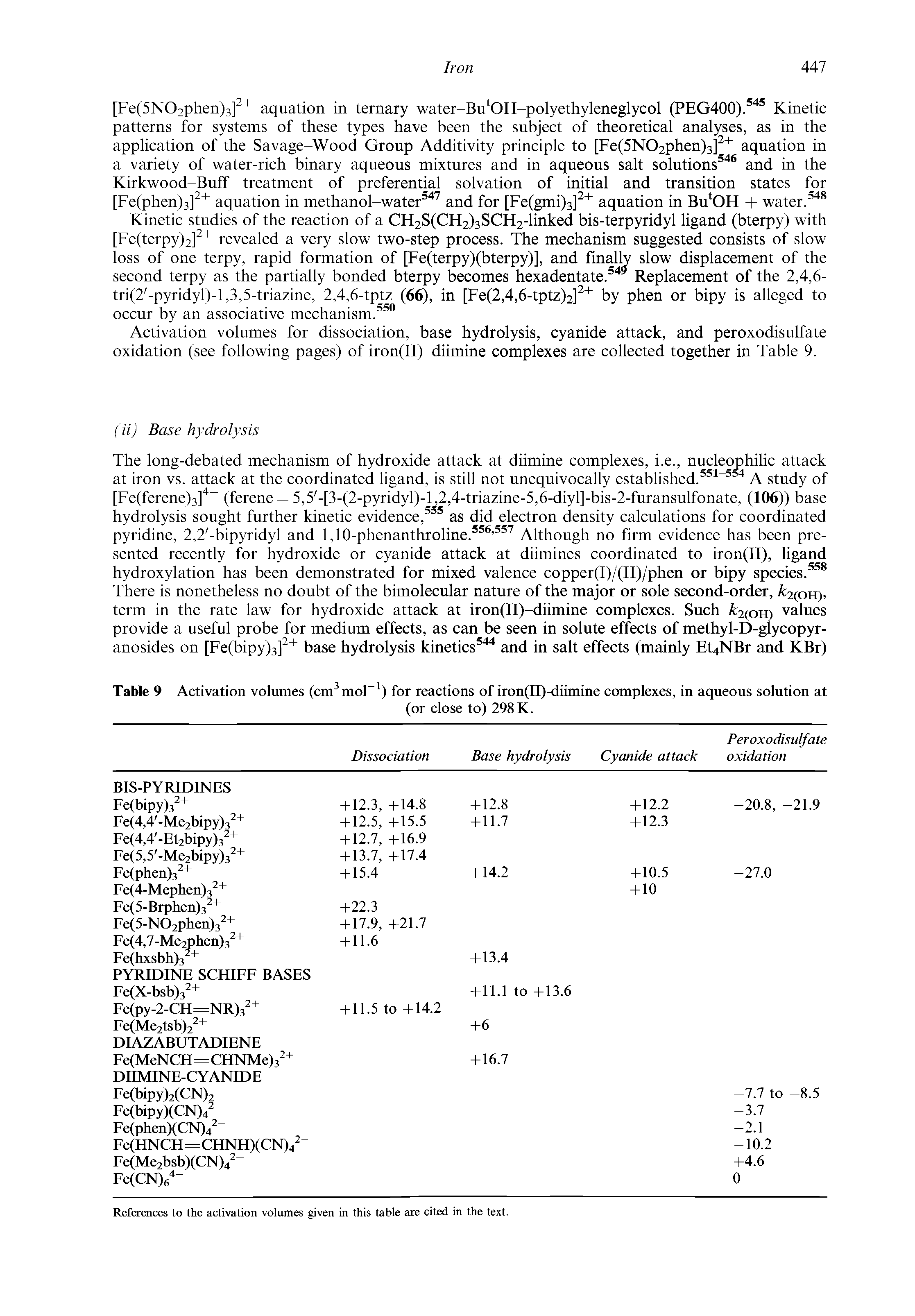 Table 9 Activation volumes (cm mol ) for reactions of iron(II)-diimine complexes, in aqueous solution at...