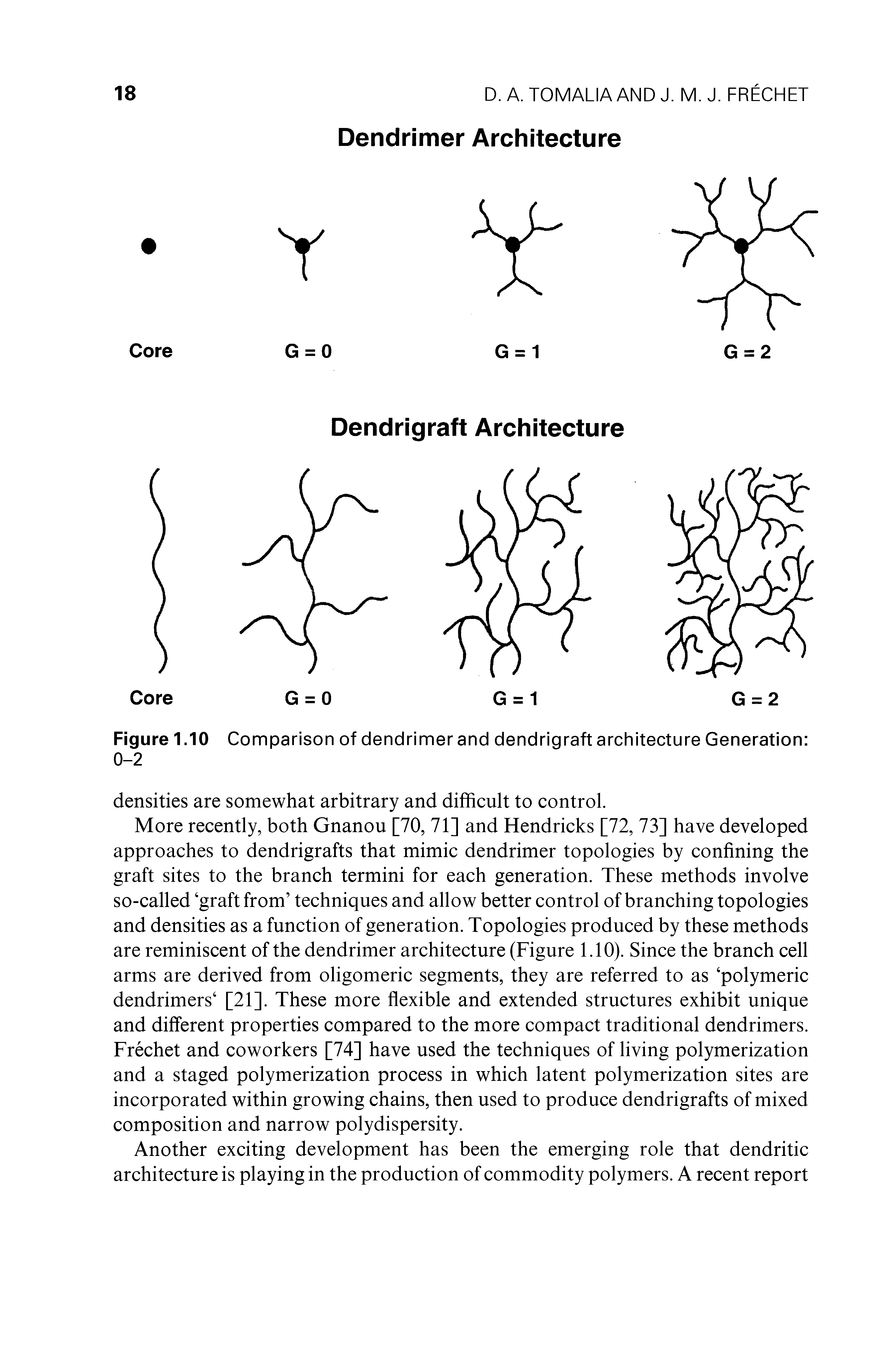 Figure 1.10 Comparison of dendrimer and dendrigraft architecture Generation 0-2...