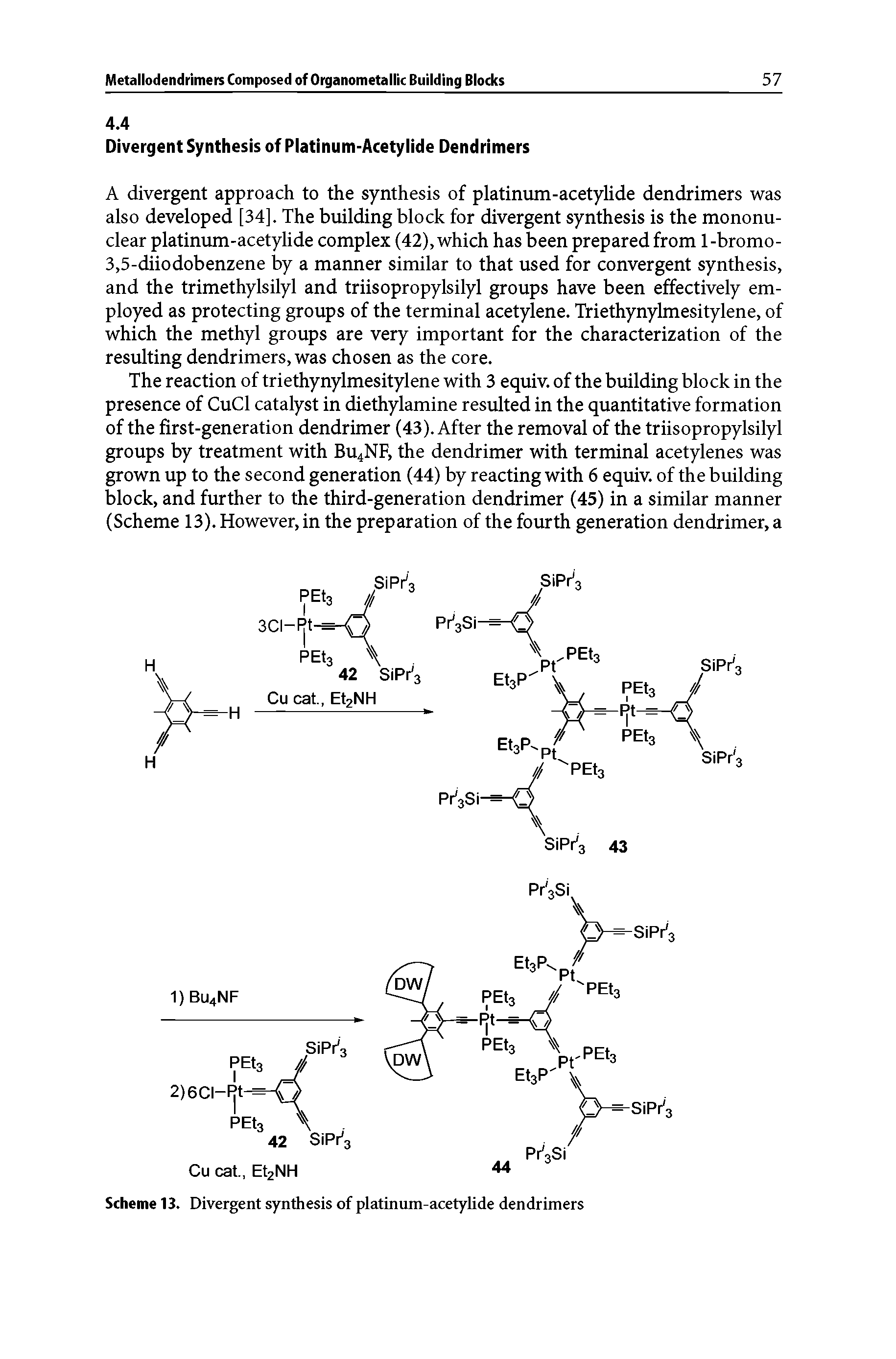 Scheme 13. Divergent synthesis of platinum-acetylide dendrimers...
