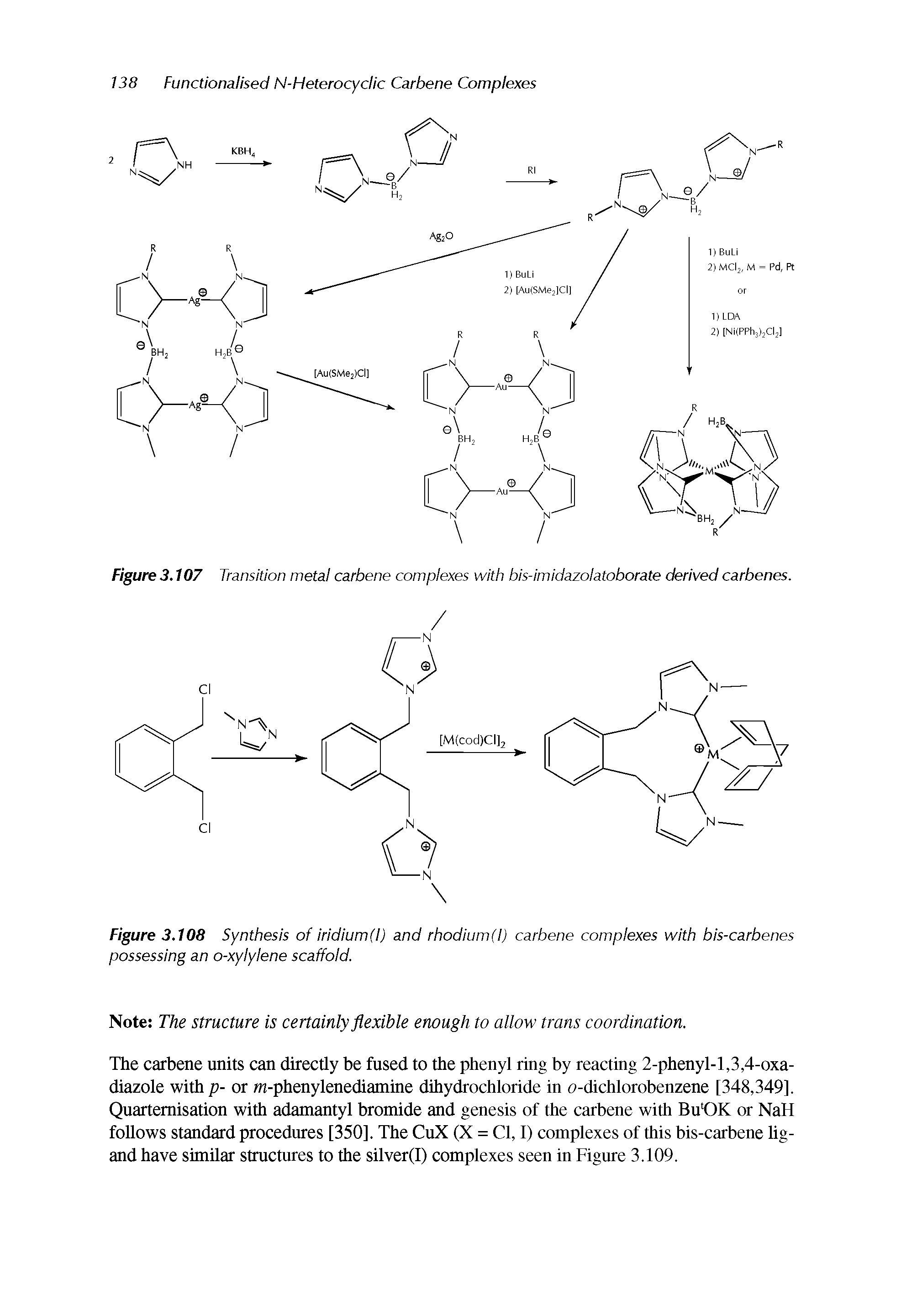 Figure 3,108 Synthesis of iridium(l) and rhodium(l) carbene complexes with bis-carbenes possessing an o-xylylene scaffold.