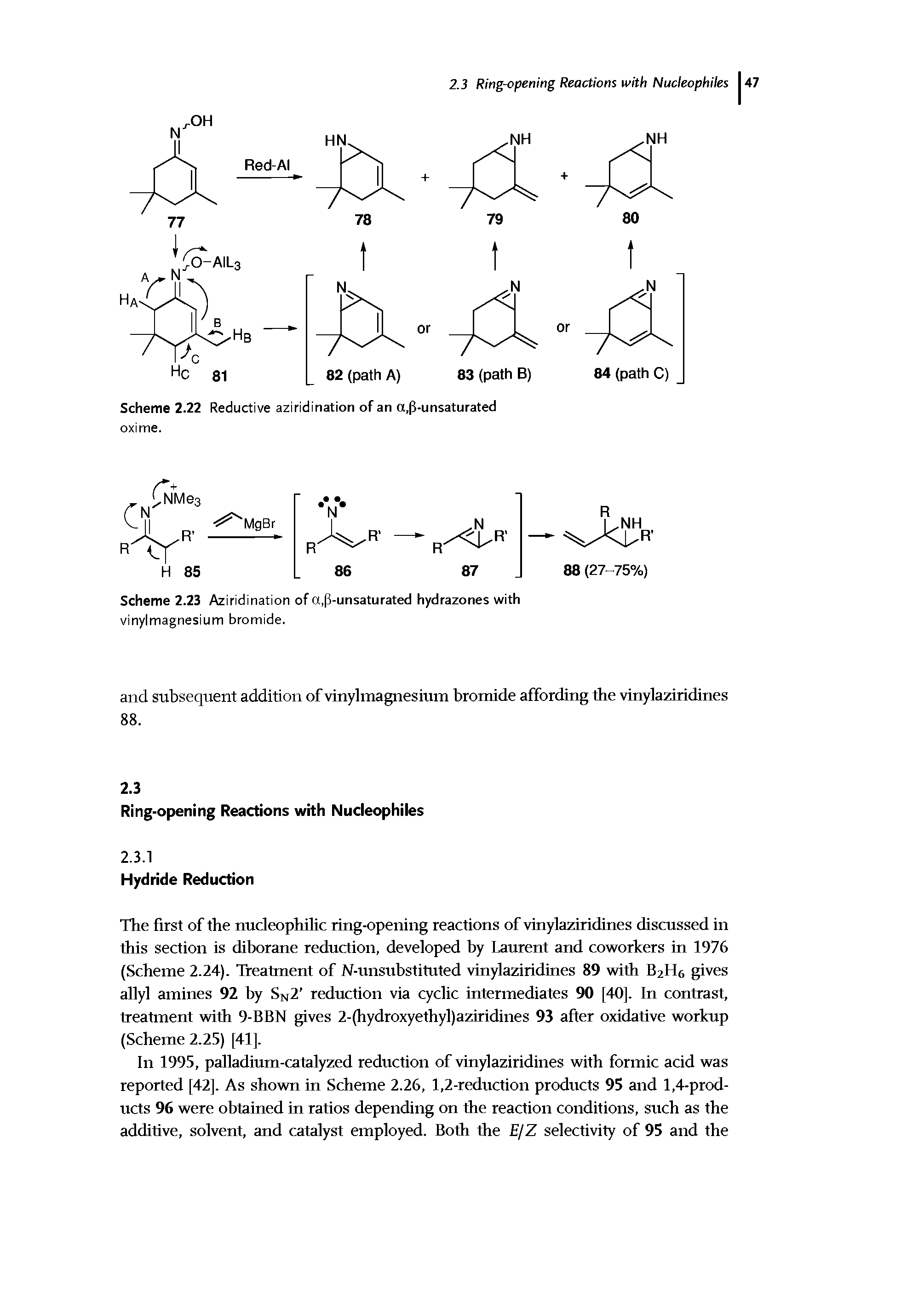Scheme 2.23 Aziridination of aji-unsaturated hydrazones with vinylmagnesium bromide.