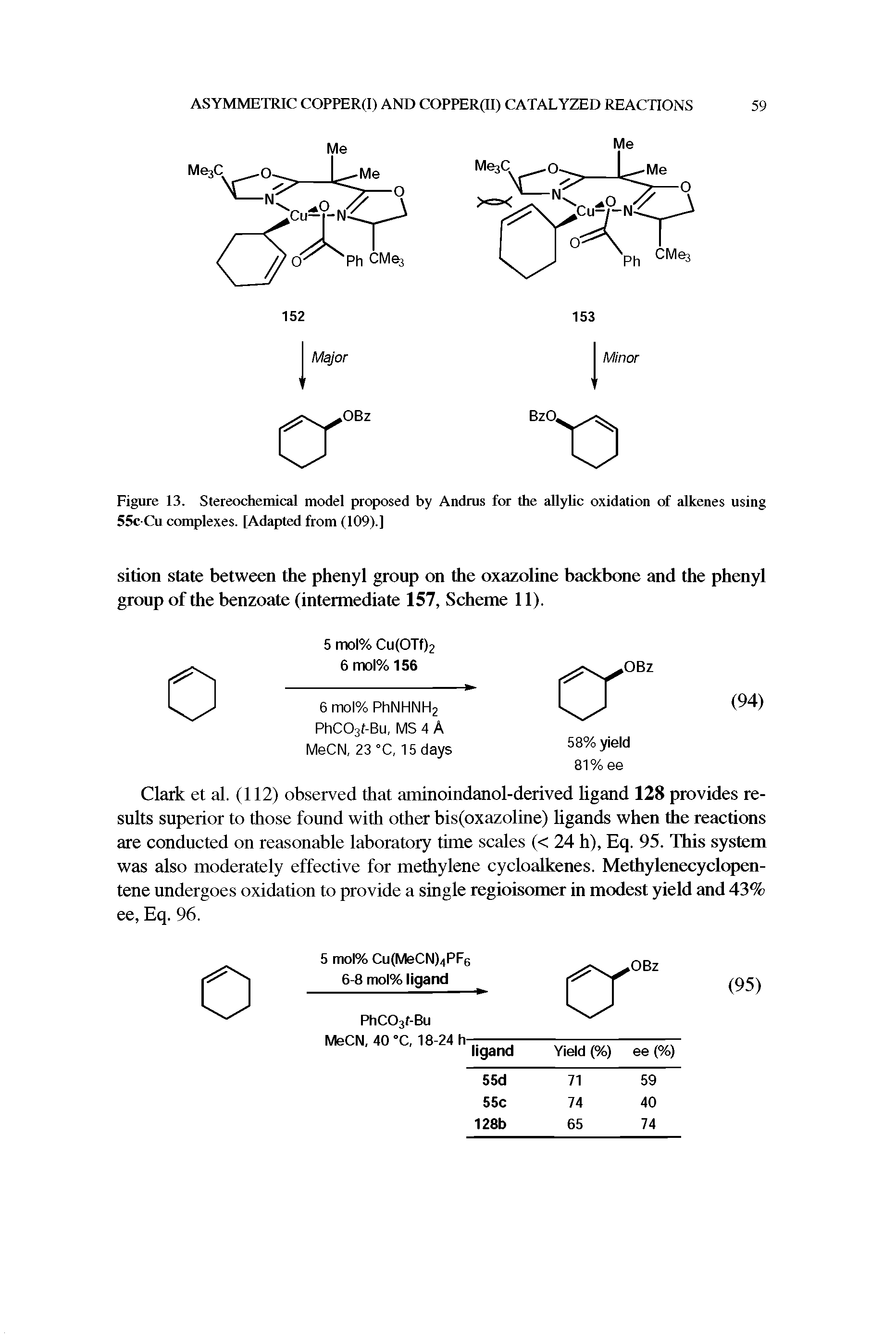 Figure 13. Stereochemical model proposed by Andrus for the allylic oxidation of alkenes using 55c Cu complexes. [Adapted from (109).]...