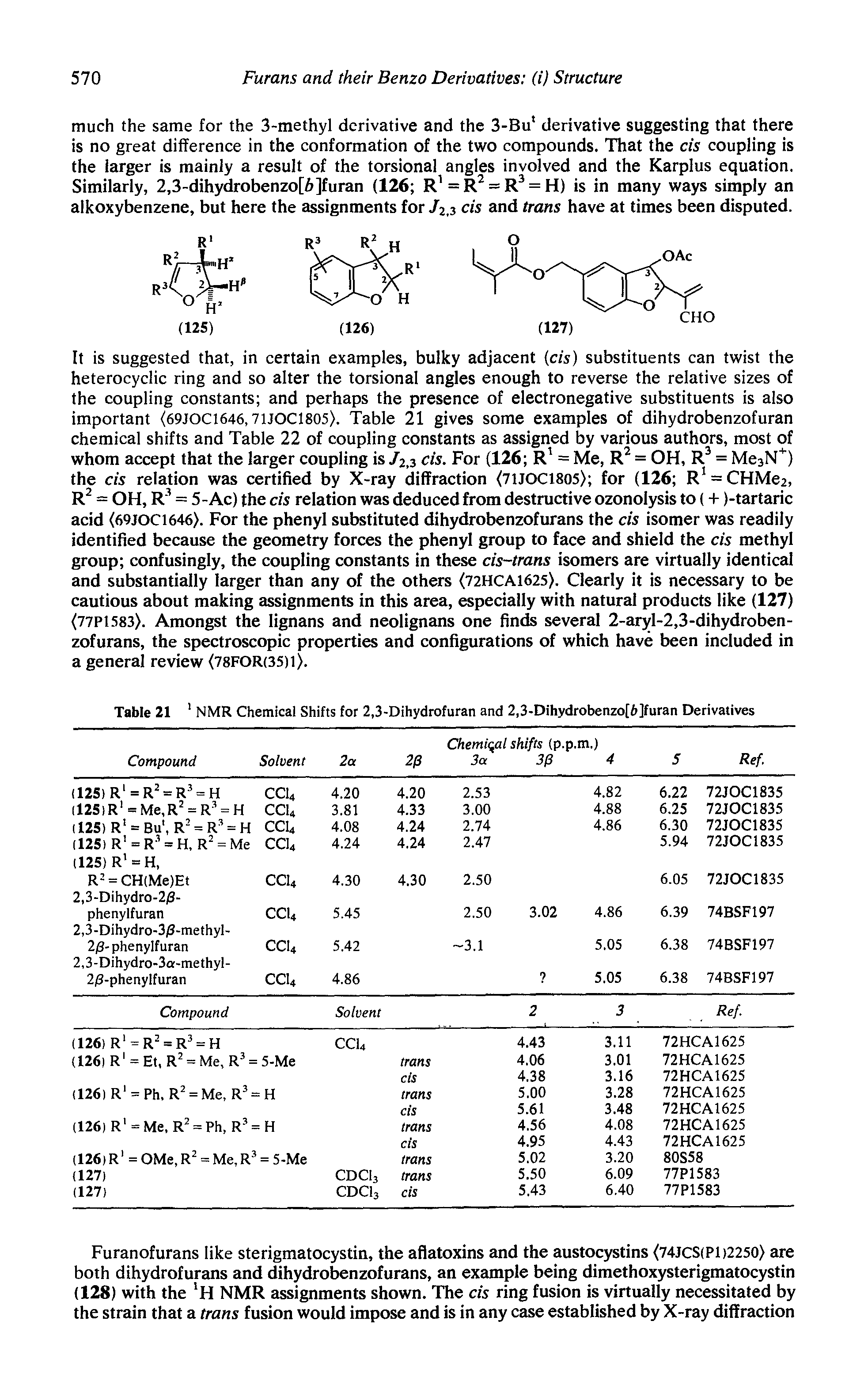 Table 21 1 NMR Chemical Shifts for 2,3-Dihydrofuran and 2,3-Dihydrobenzo[6]furan Derivatives...