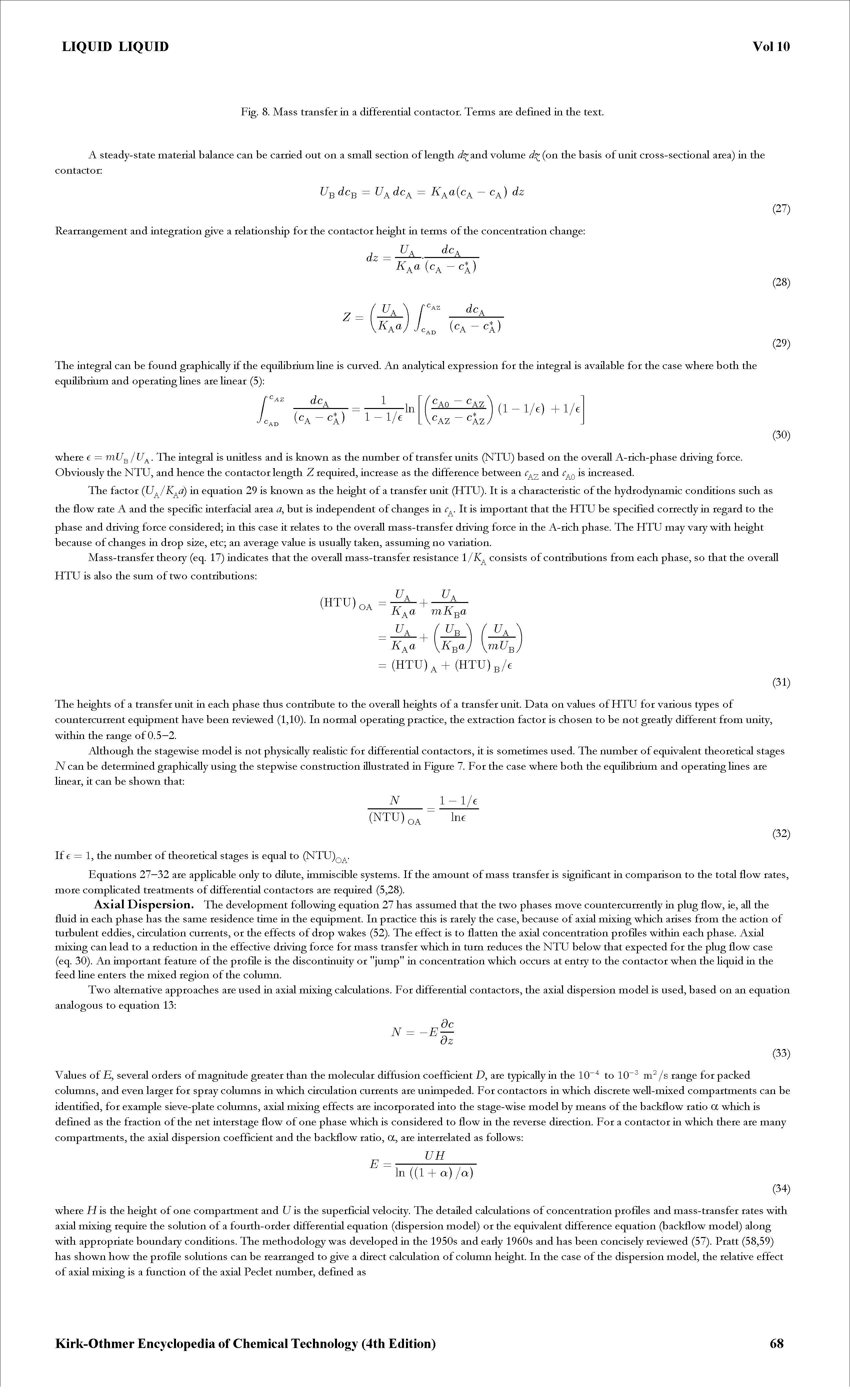 Fig. 8. Mass transfer in a differential contactor. Terms are defined in the text.