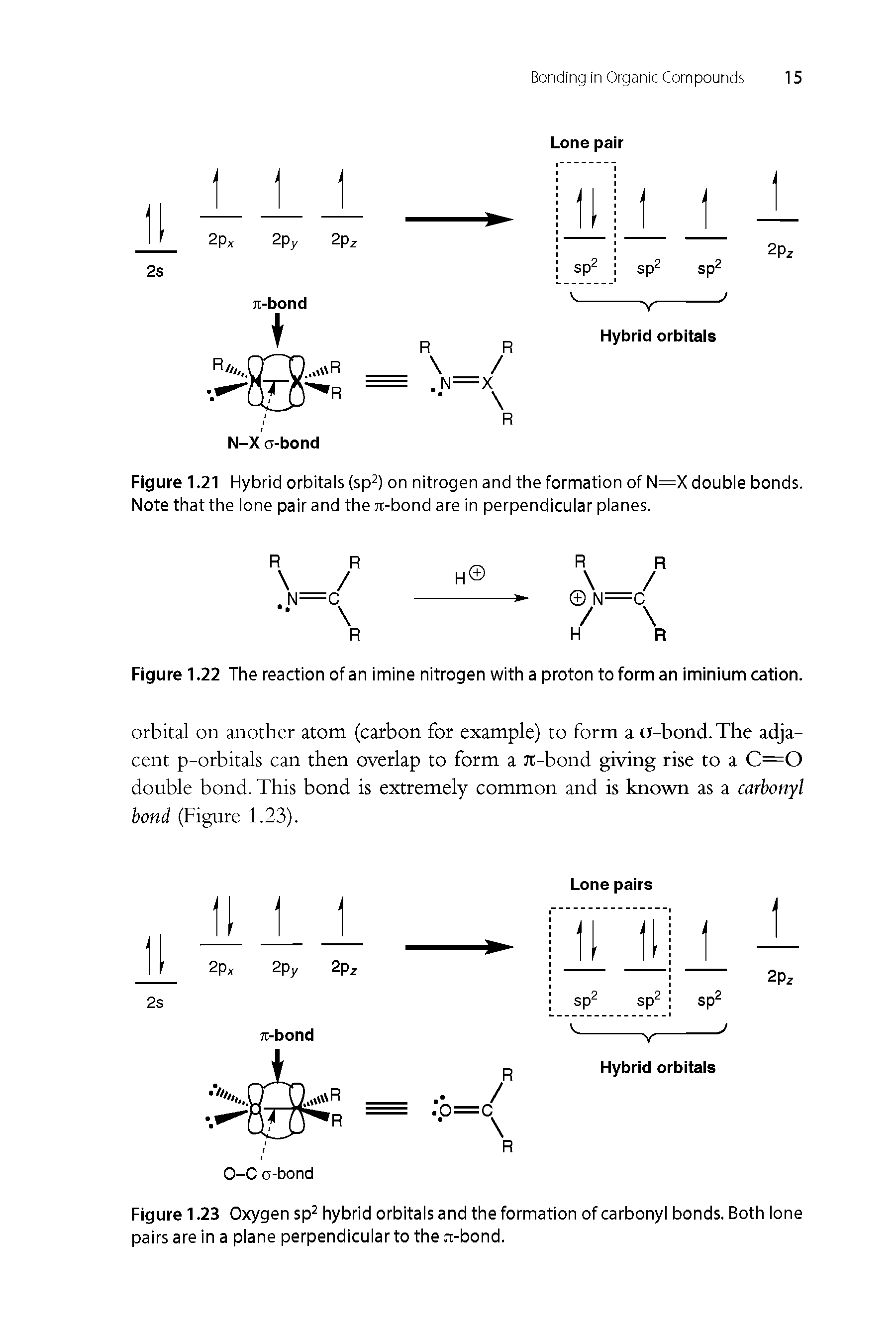 Figure 1.22 The reaction of an imine nitrogen with a proton to form an iminium cation.