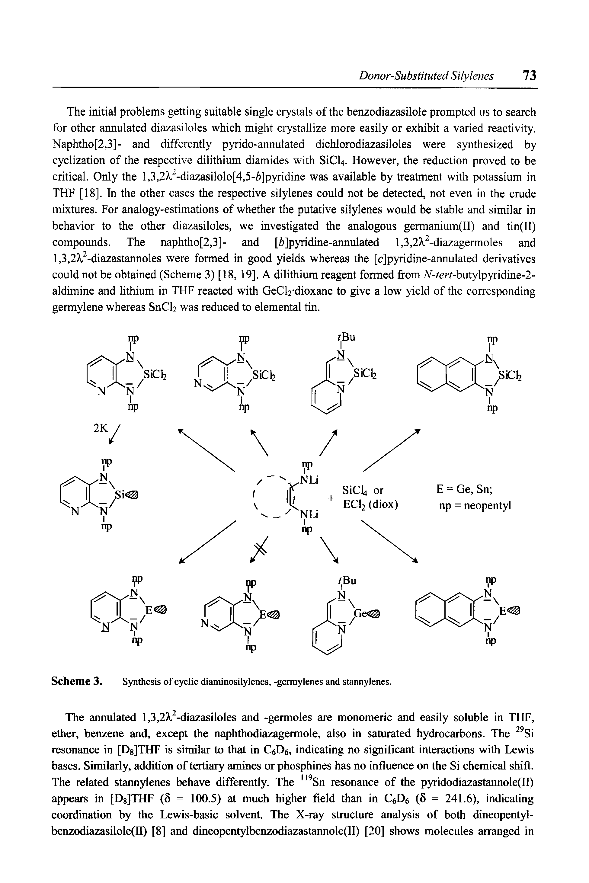 Scheme 3. Synthesis of cyclic diaminosilylenes, -germylenes and stannylenes.