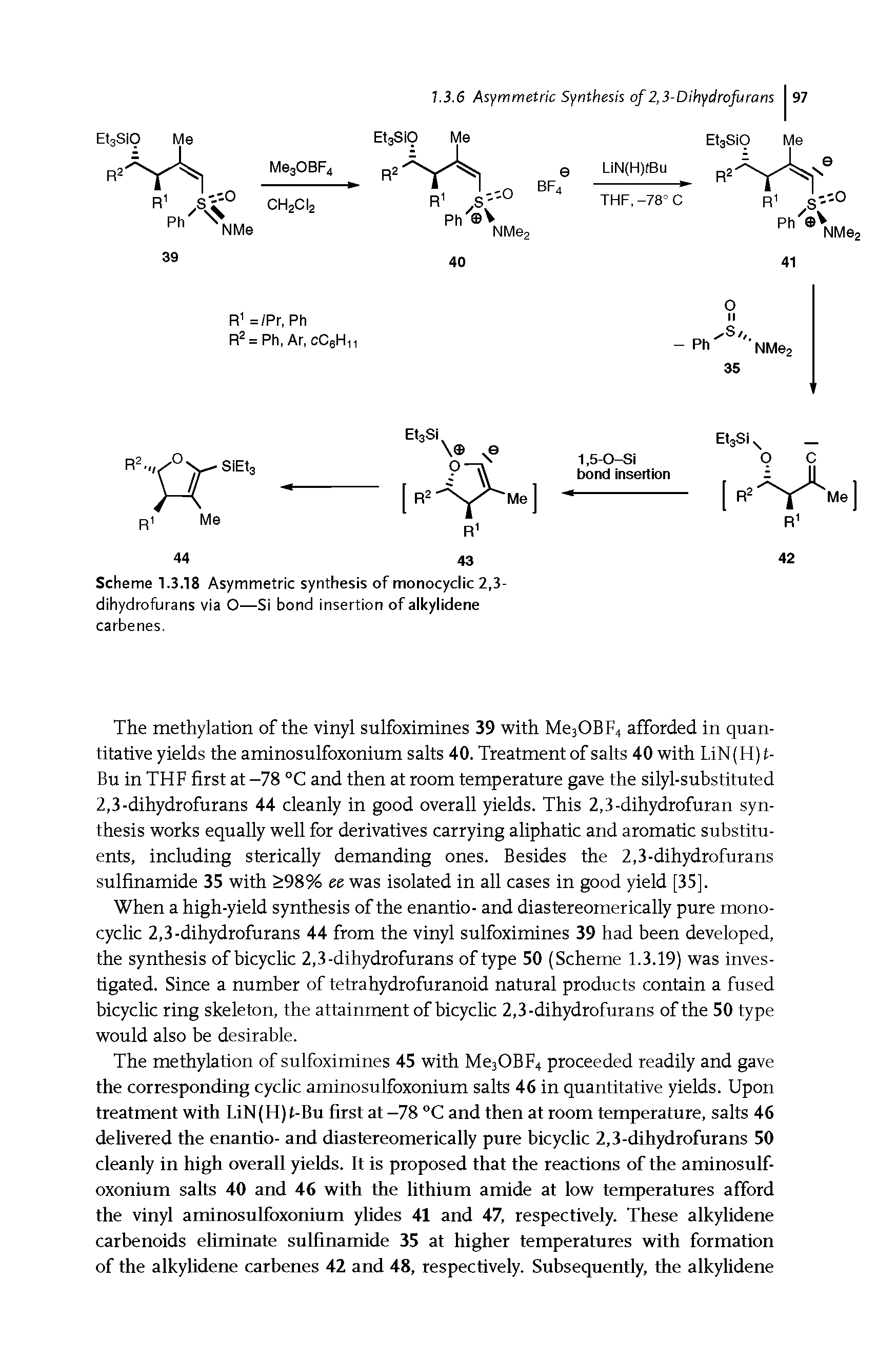 Scheme 1.3.18 Asymmetric synthesis of monocyclic 2,3-dihydrofurans via O—Si bond insertion of alkylidene carbenes.