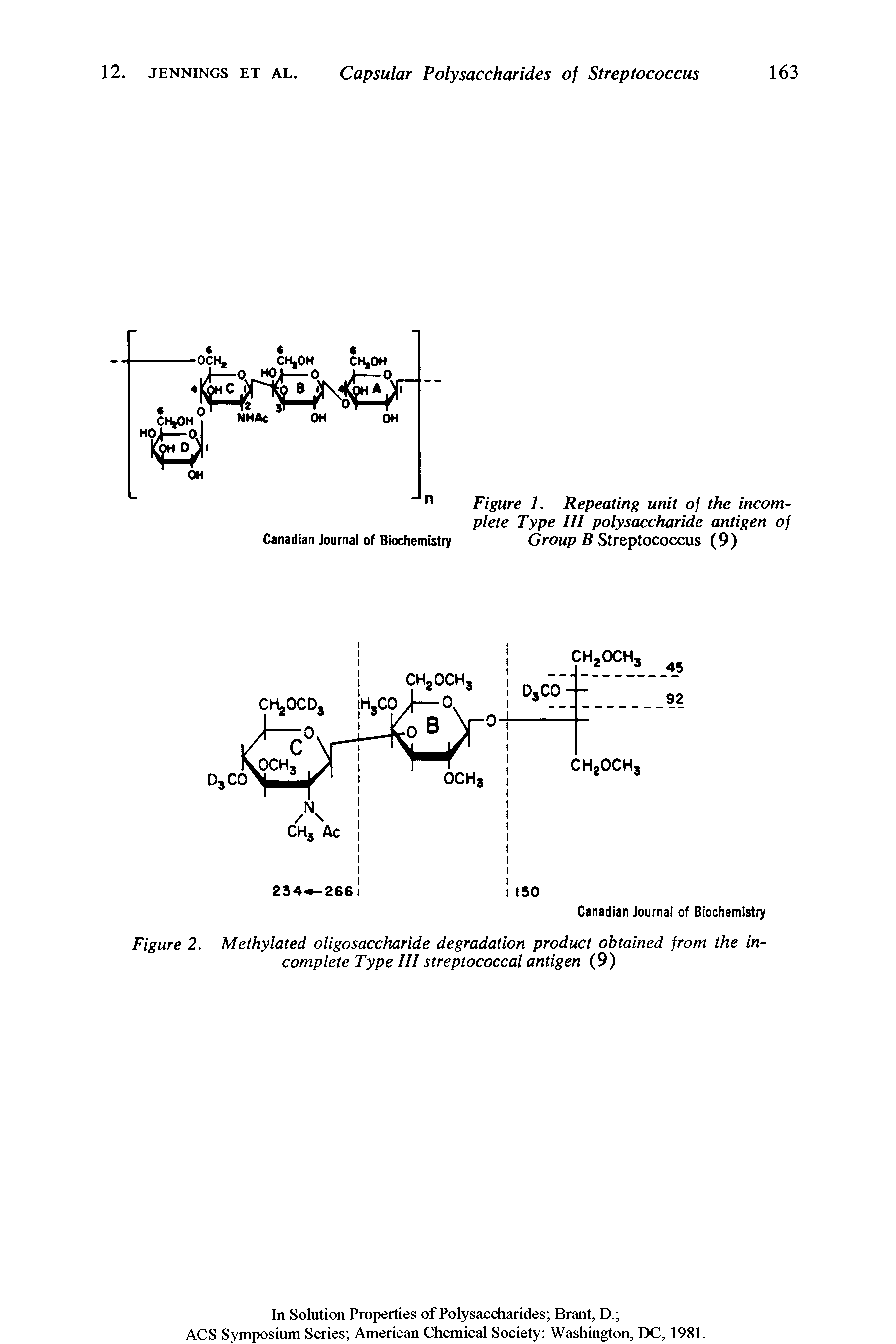 Figure 2. Methylated oligosaccharide degradation product obtained from the incomplete Type III streptococcal antigen (9)...