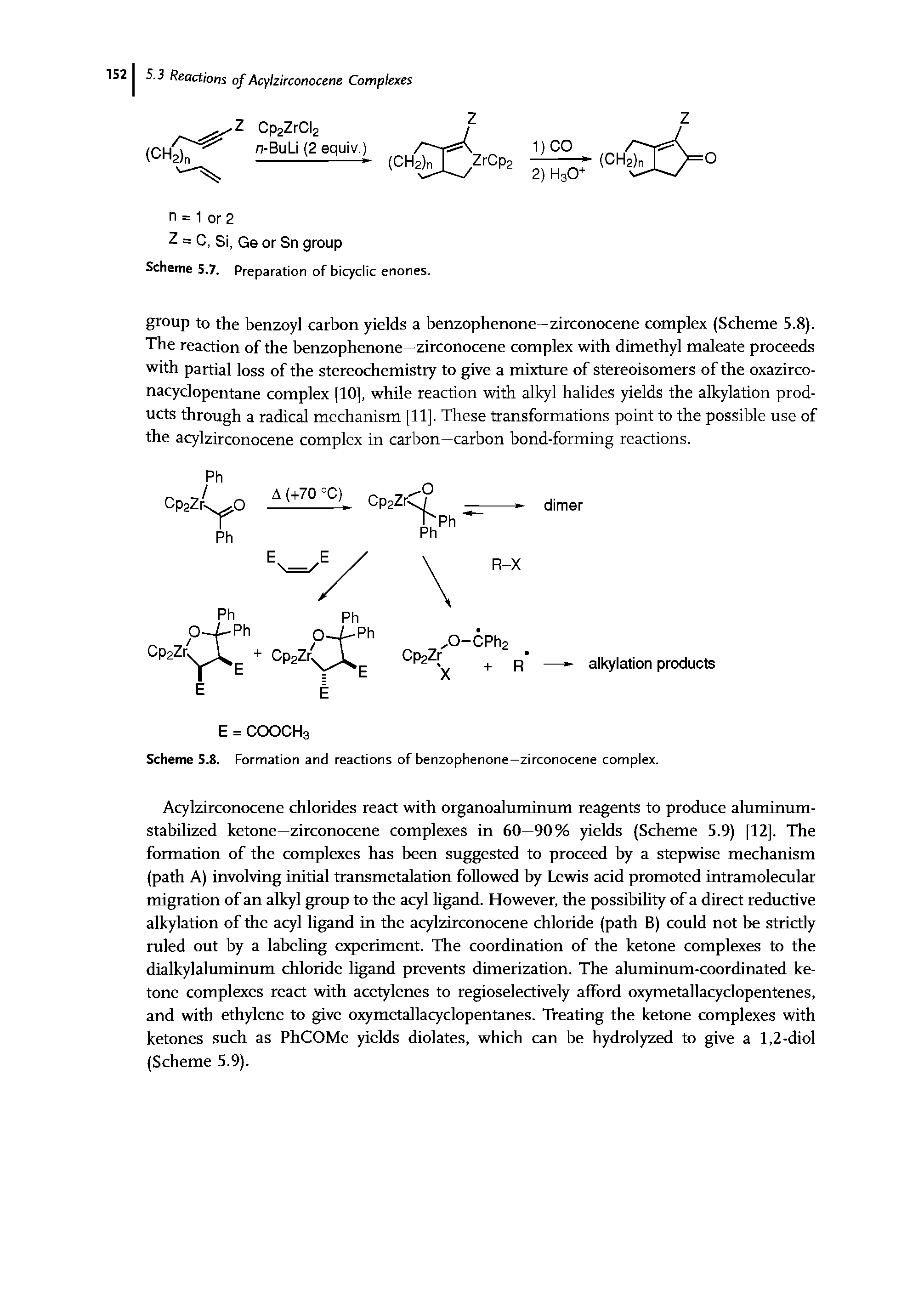 Scheme 5.8. Formation and reactions of benzophenone-zirconocene complex.