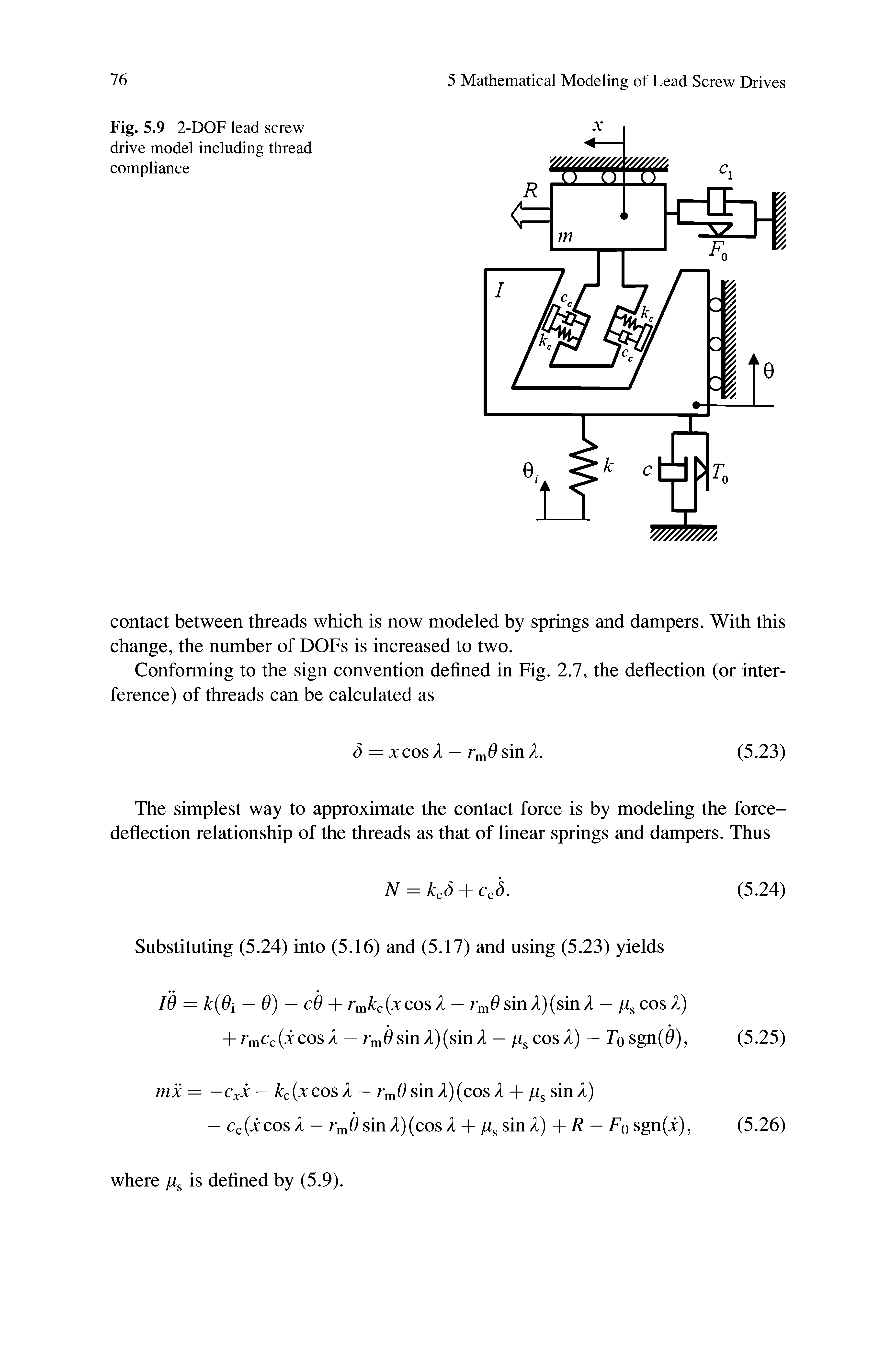 Fig. 5.9 2-DOF lead screw drive model including thread compliance...