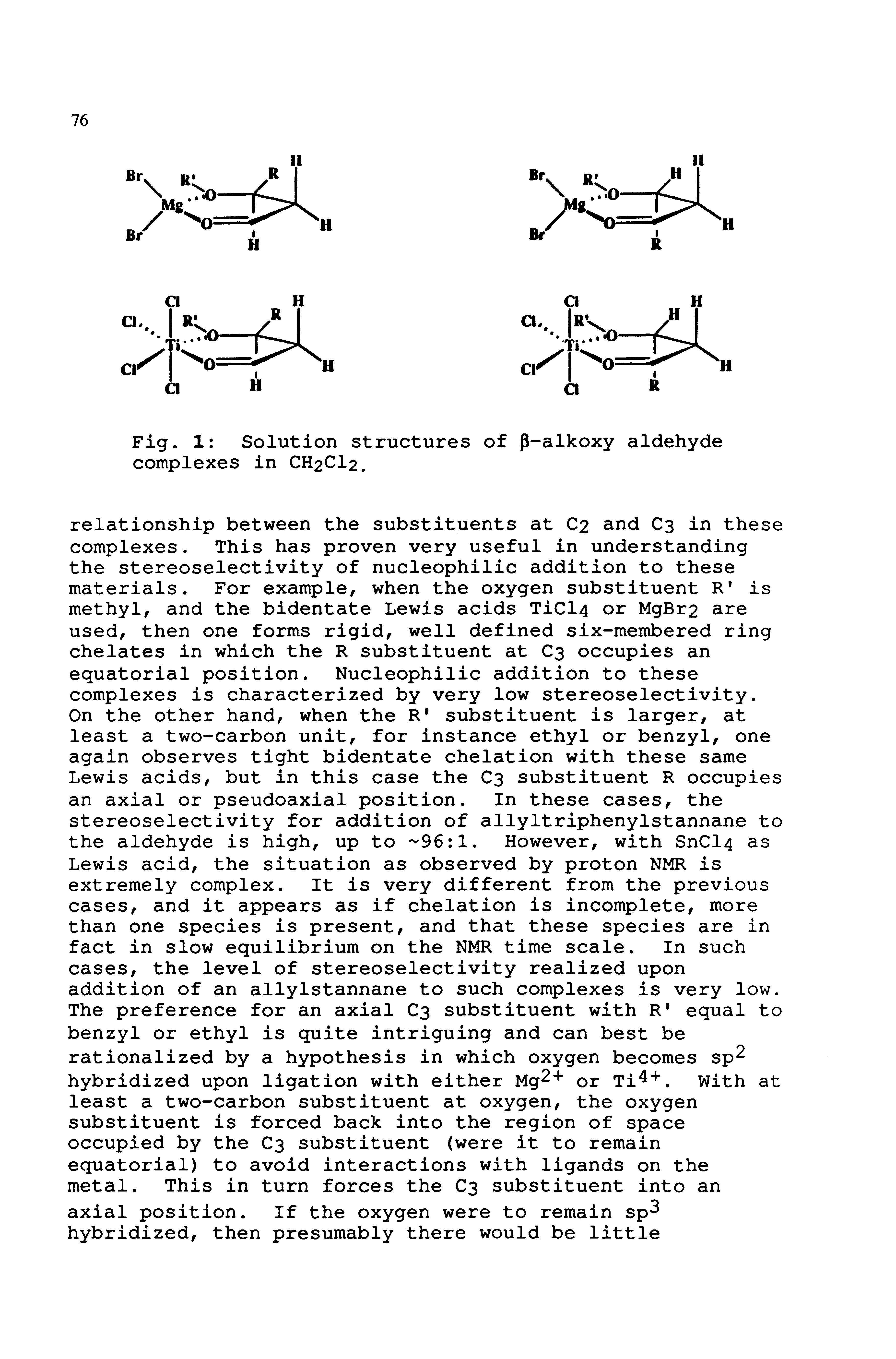 Fig. 1 Solution structures of p-alkoxy aldehyde complexes in CH2CI2.