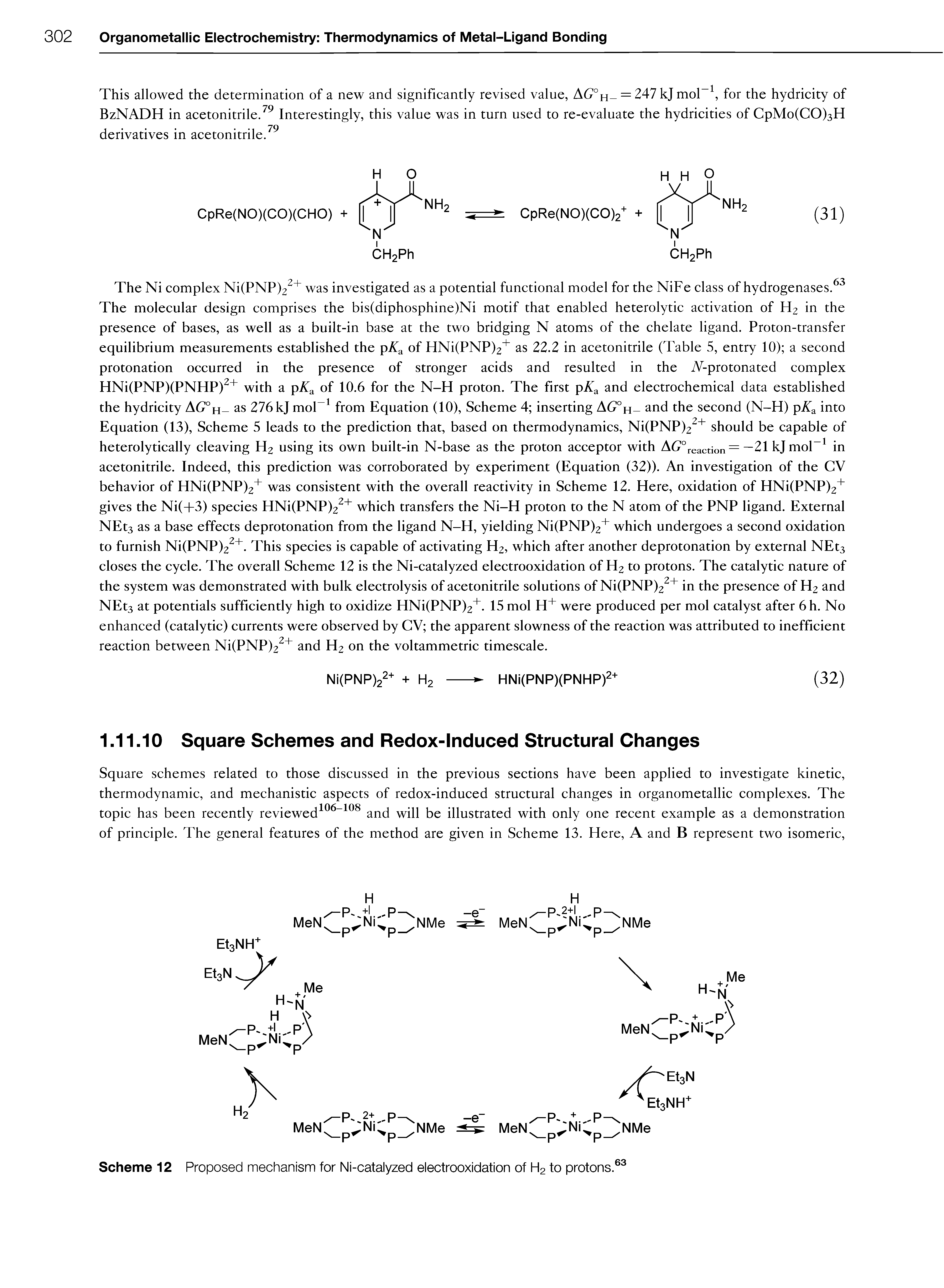 Scheme 12 Proposed mechanism for Ni-catalyzed electrooxidation of H2 to protons. ...