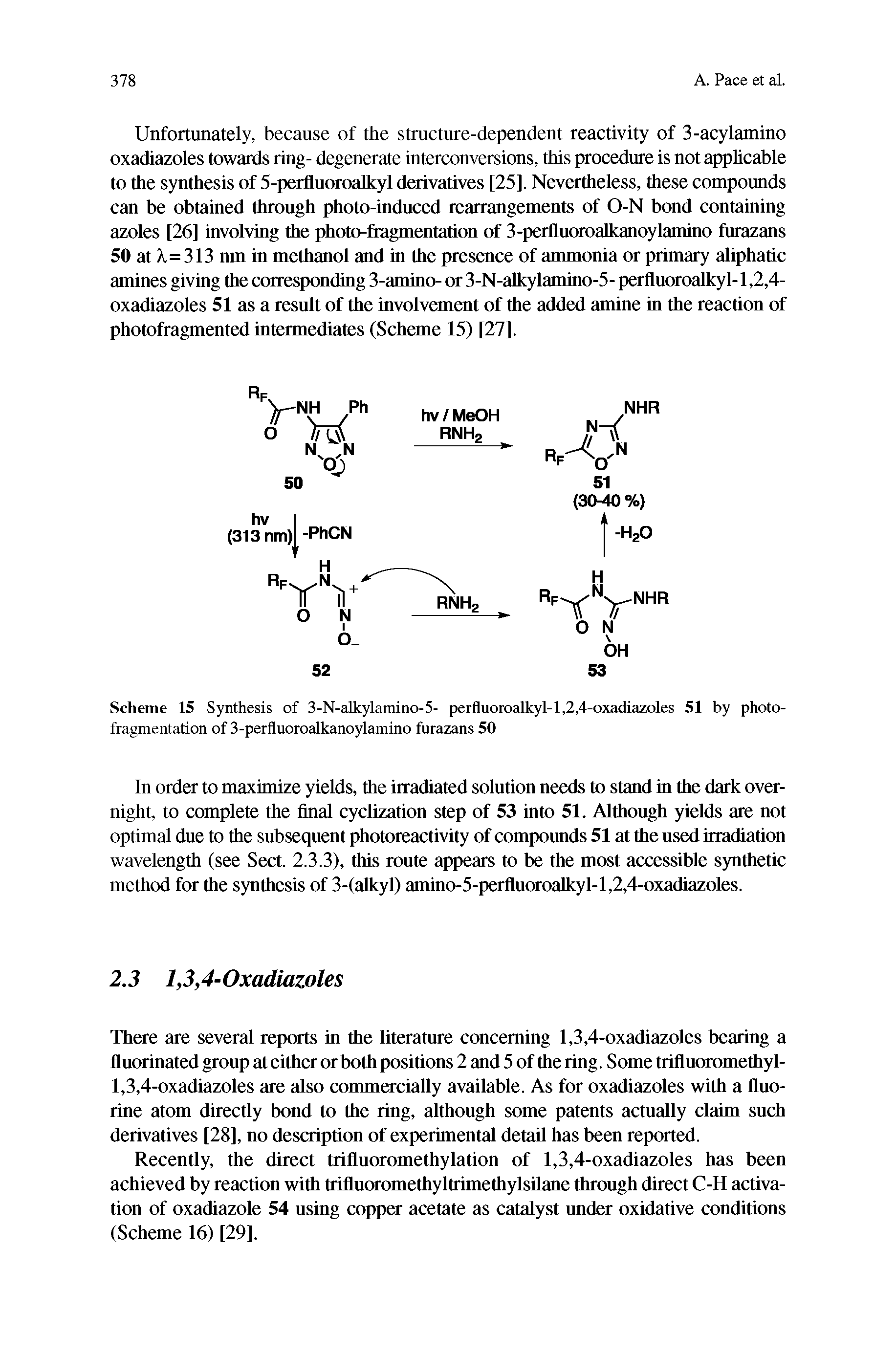 Scheme 15 Synthesis of 3-N-aIkylamino-5- perfluoroalkyl-1,2,4-oxadiazoles 51 by photofragmentation of 3-perfluoroalkanoylamino furazans 50...