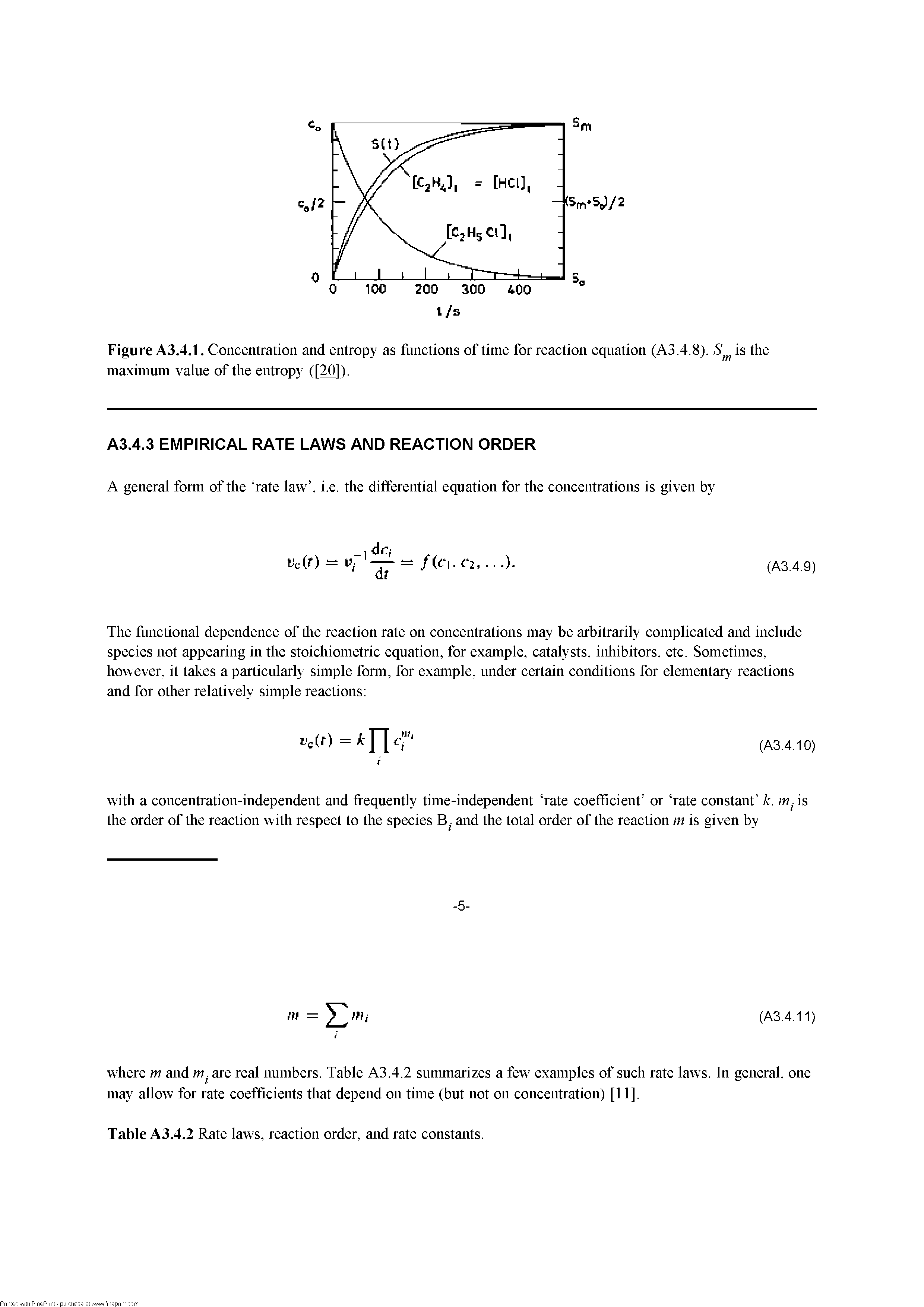 Table A3.4.2 Rate laws, reaction order, and rate constants.