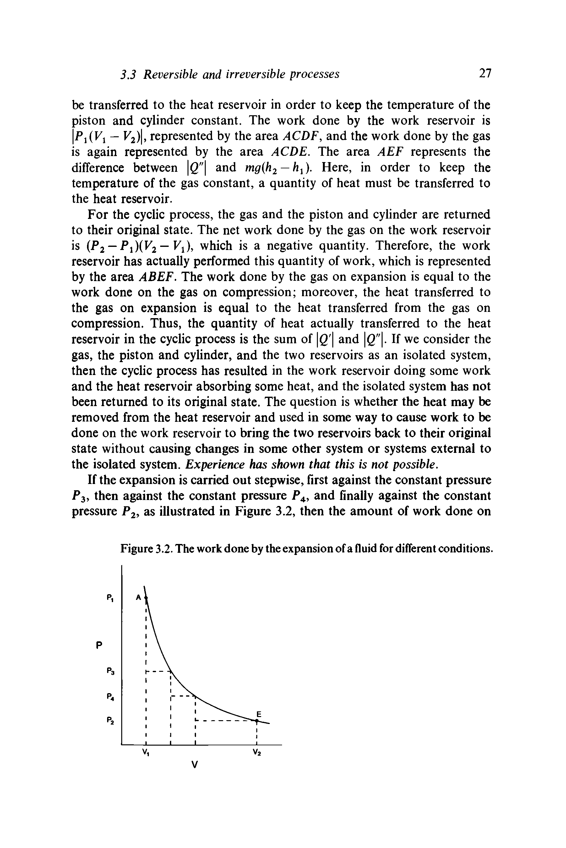 Figure 3.2. The work done by the expansion of a fluid for different conditions.