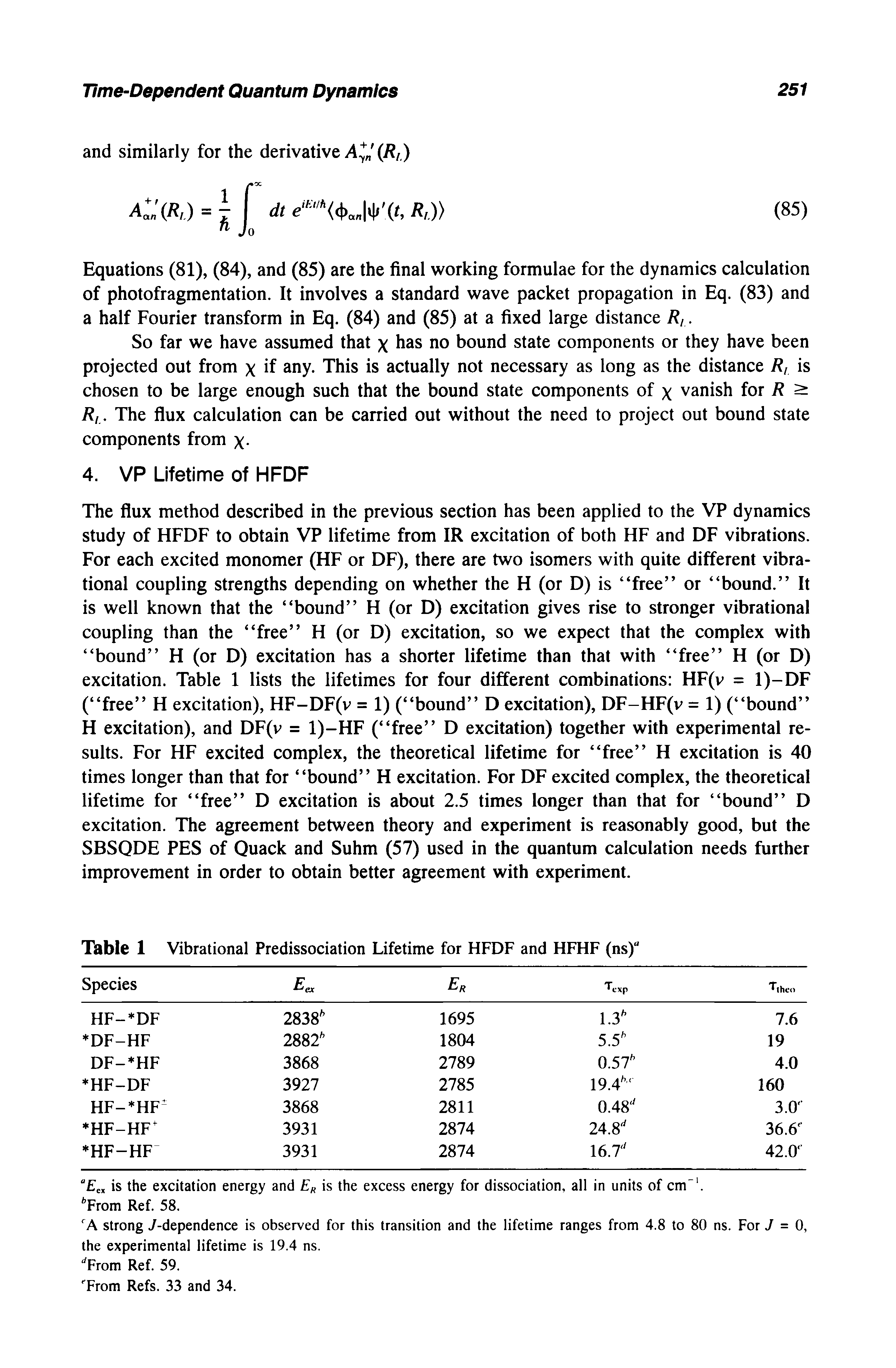 Table 1 Vibrational Predissociation Lifetime for HFDF and HFHF (ns) ...