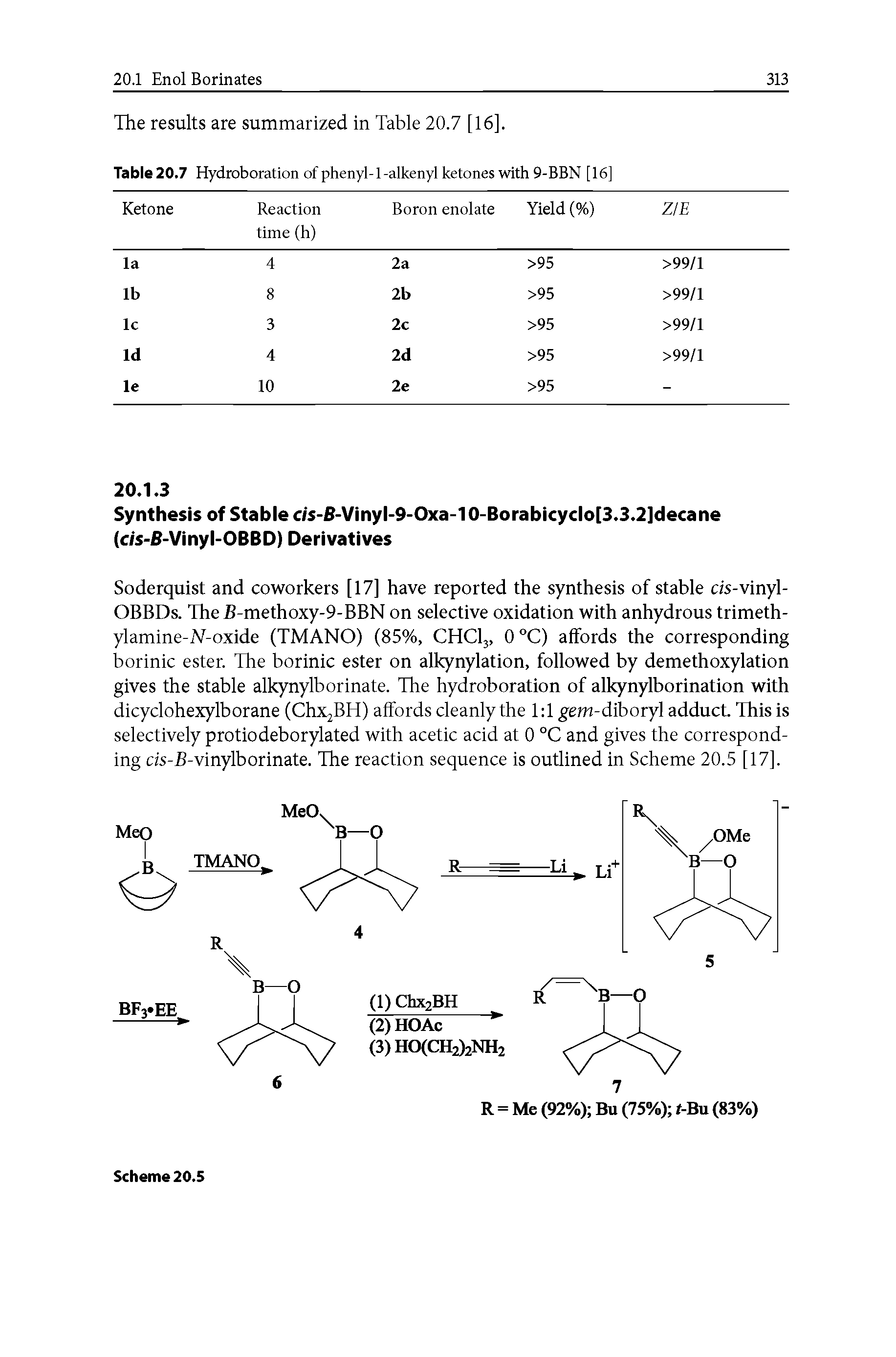Table 20.7 Hydroboration of phenyl-1 -alkenyl ketones with 9-BBN [16] ...