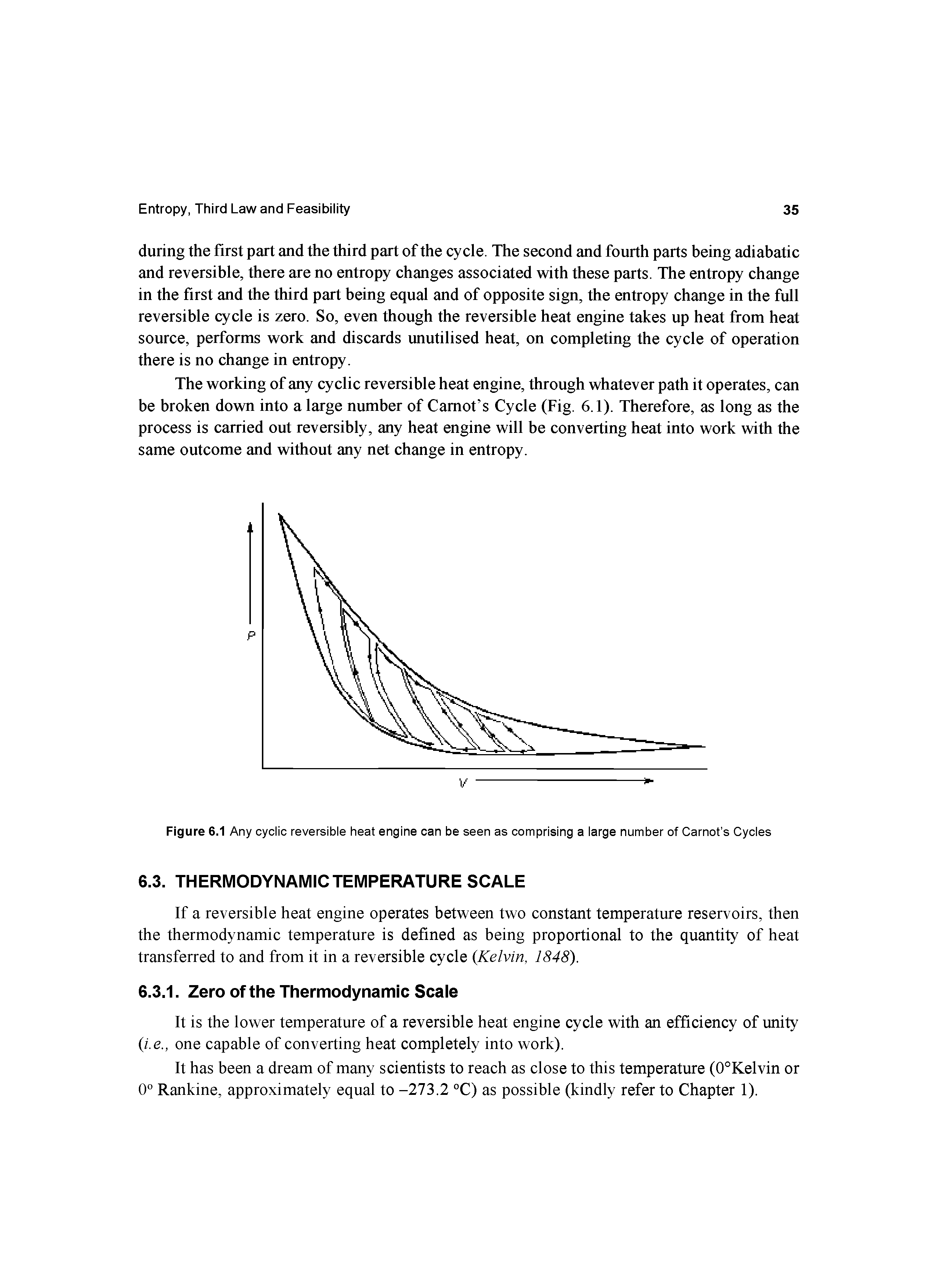 Figure 6.1 Any cyclic reversible heat engine can be seen as comprising a large number of Carnot s Cycles...