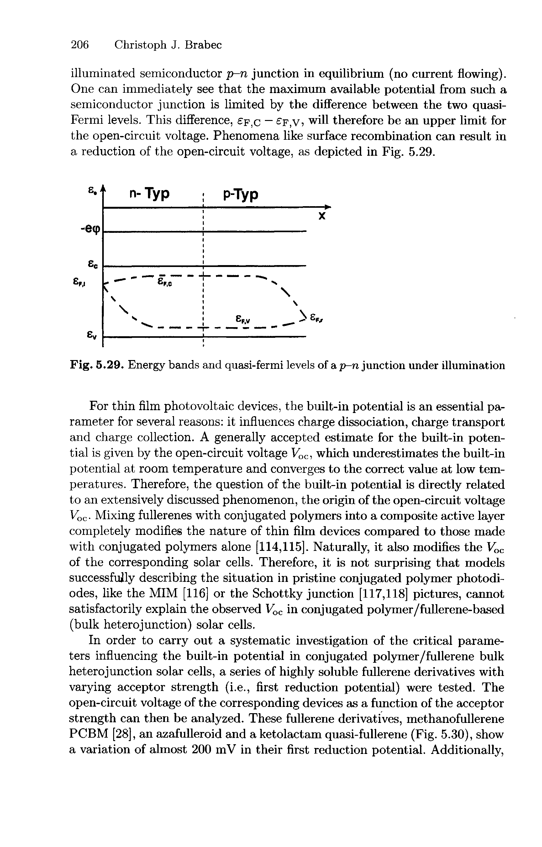 Fig. 5.29. Energy bands and quasi-fermi levels of a p-n junction under illumination...