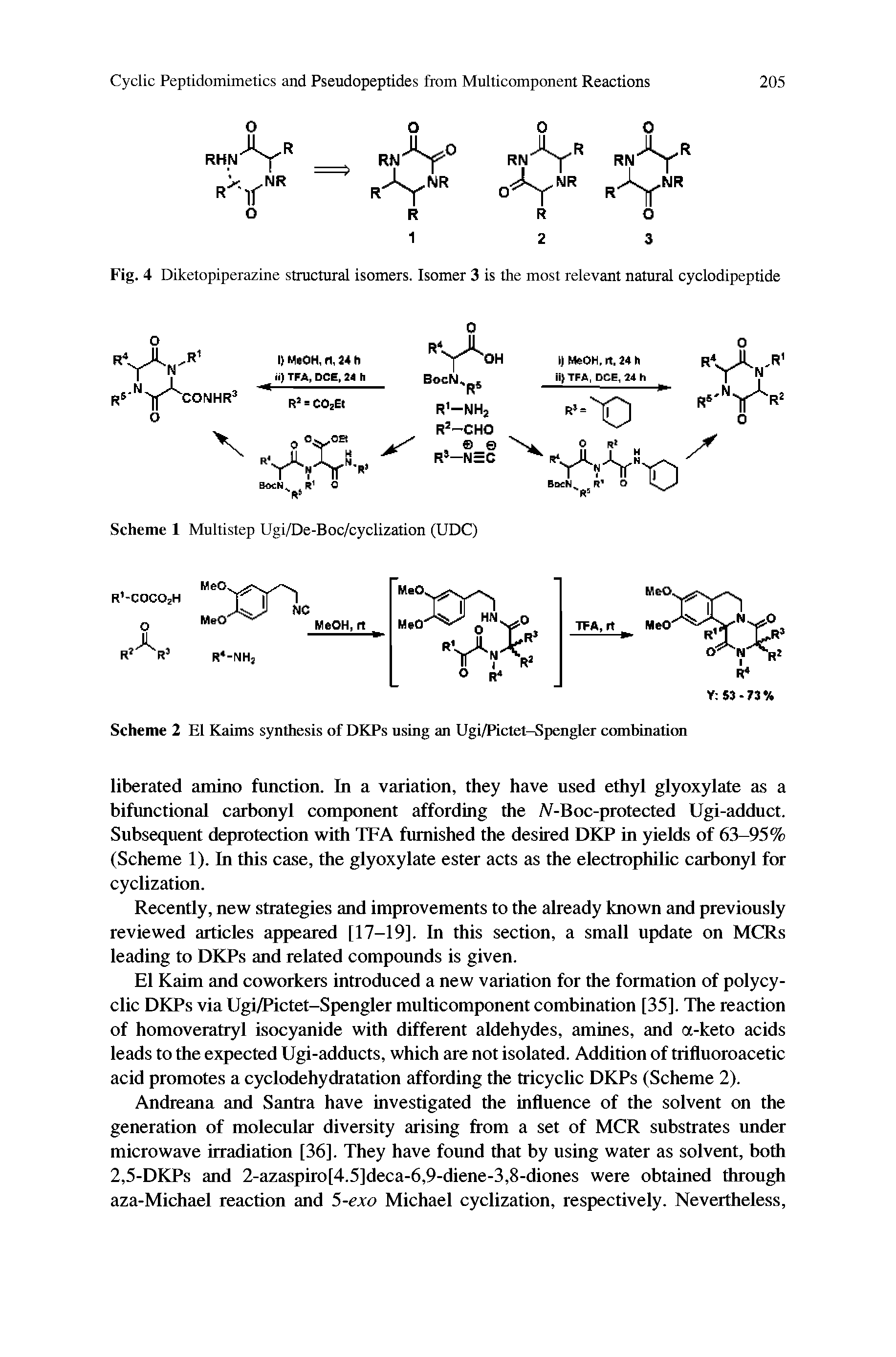 Scheme 2 El Kaims synthesis of DKPs using an Ugi/Pictet-Spengler combination...