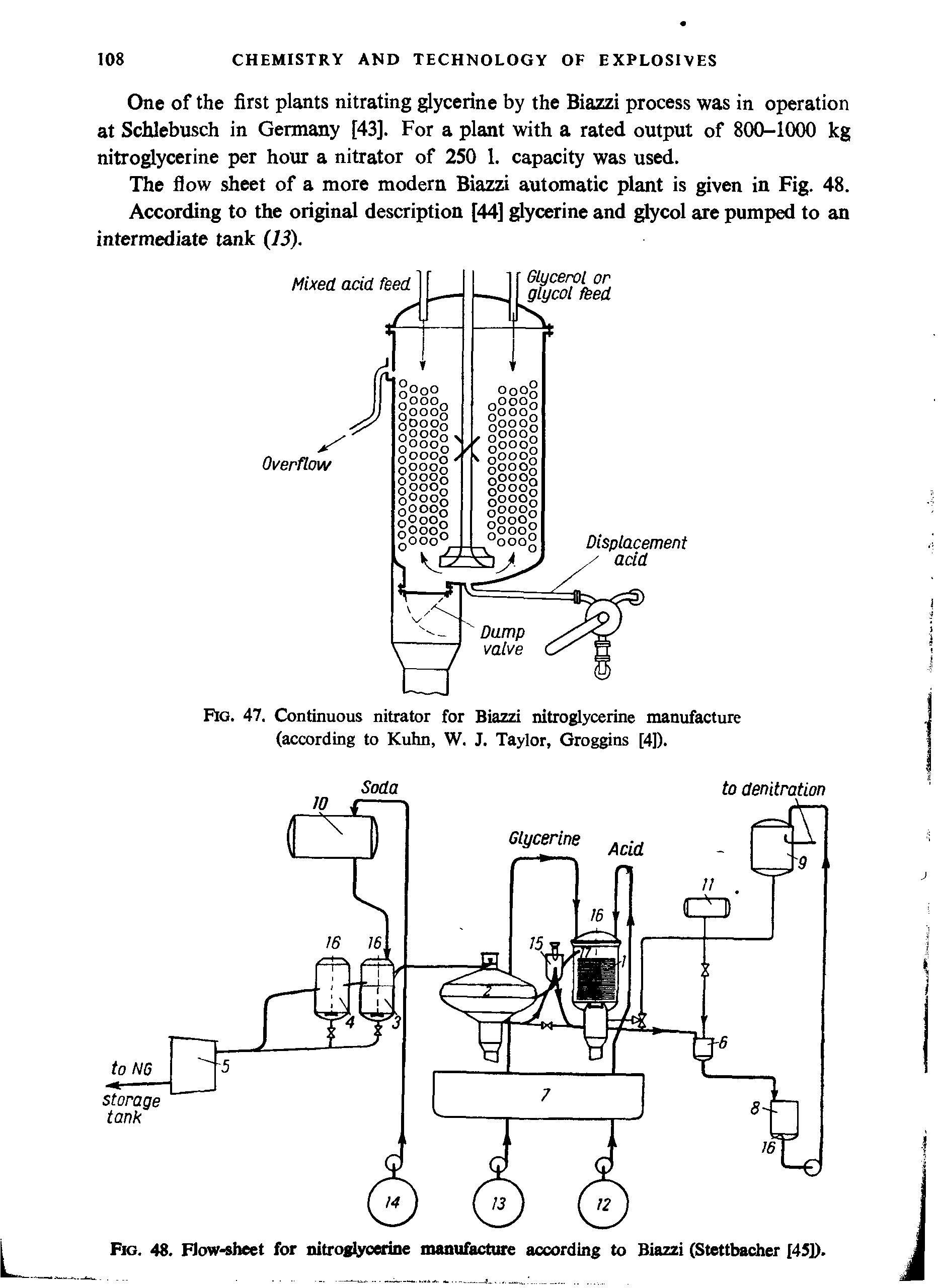 Fig. 48. Flow-sheet for nitroglycerine manufacture according to Biazzi (Stettbacher [45]).