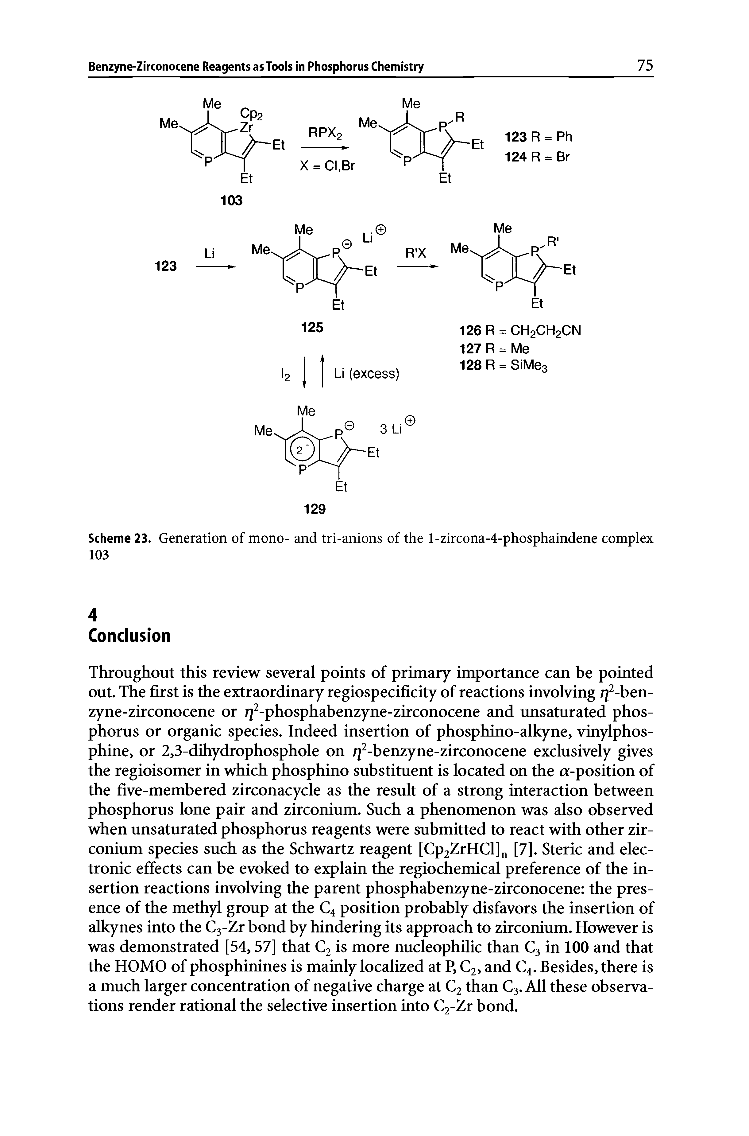 Scheme 23. Generation of mono- and tri-anions of the l-zircona-4-phosphaindene complex 103...