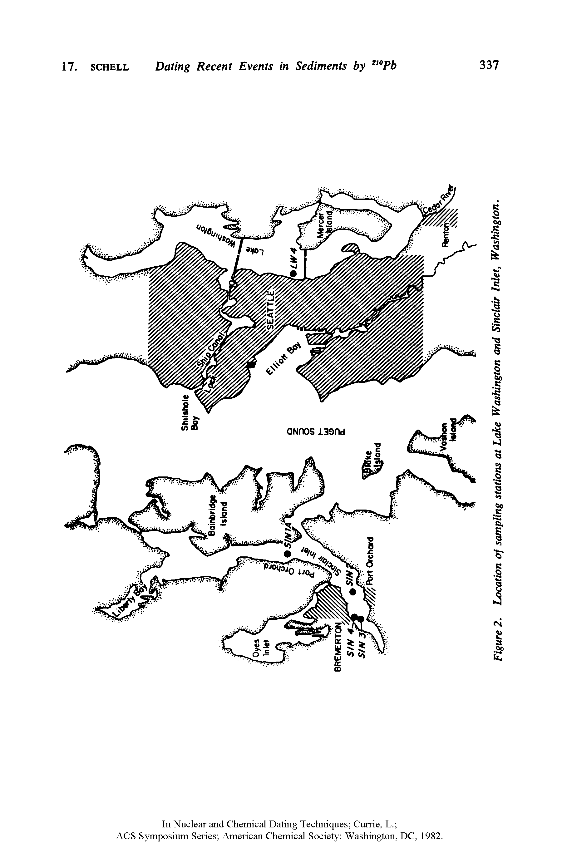 Figure 2. Location of sampling stations at Lake Washington and Sinclair Inlet, Washington.