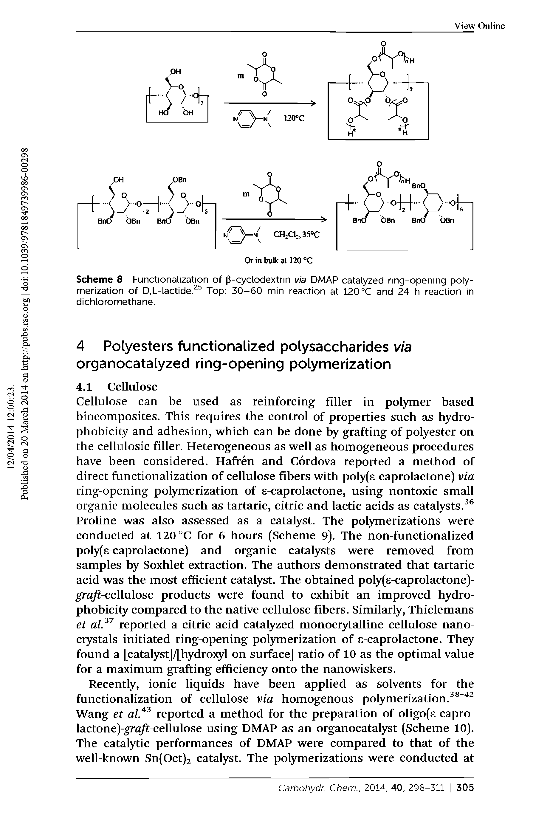 Scheme 8 Functionalization of p-cyclodextrin v a DMAP catalyzed ring-opening polymerization of D,L-lactide. Top 30-60 min reaction at 120 °C and 24 h reaction in dichloromethane.