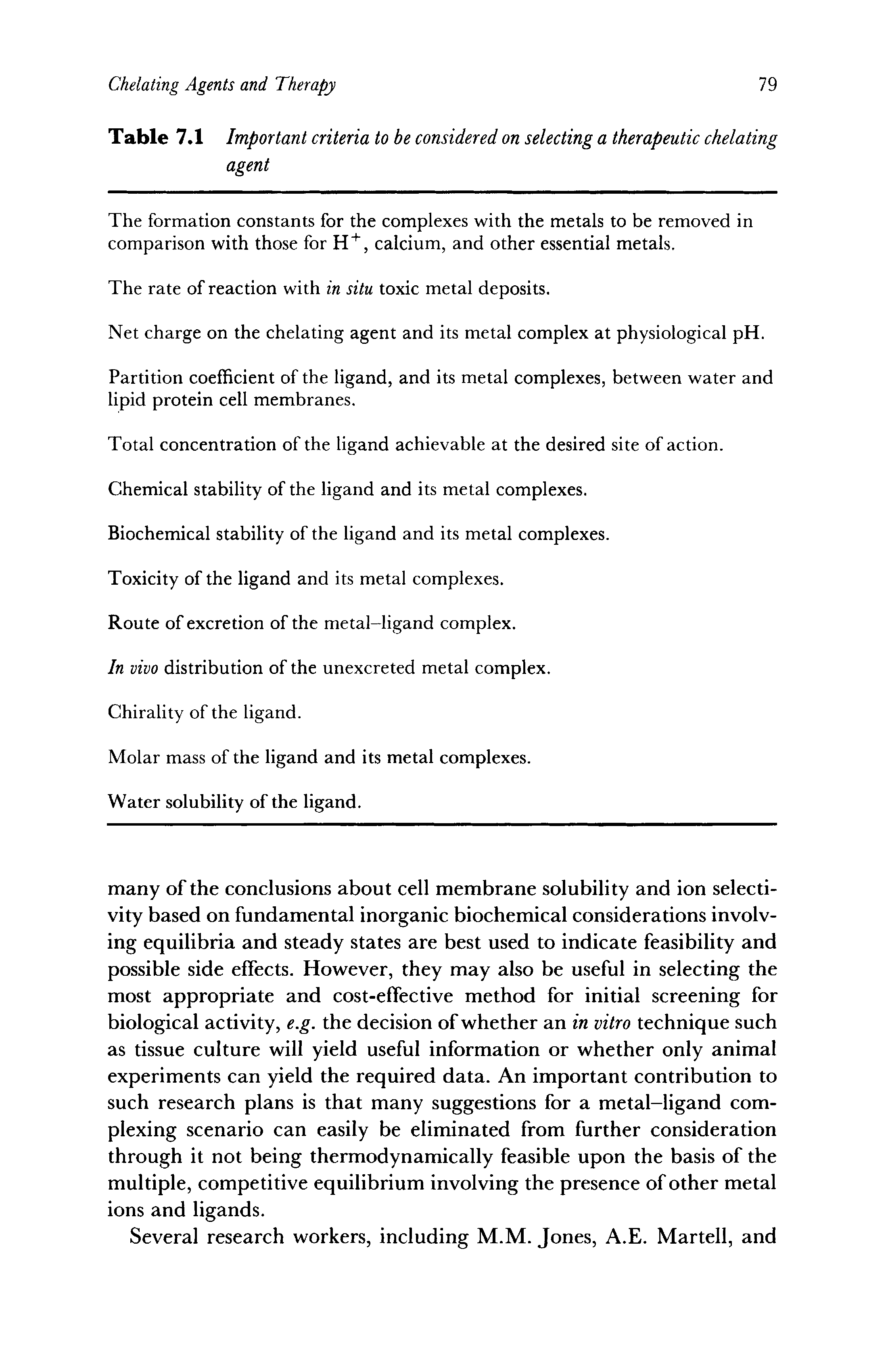 Table 7.1 Important criteria to be considered on selecting a therapeutic chelating agent...