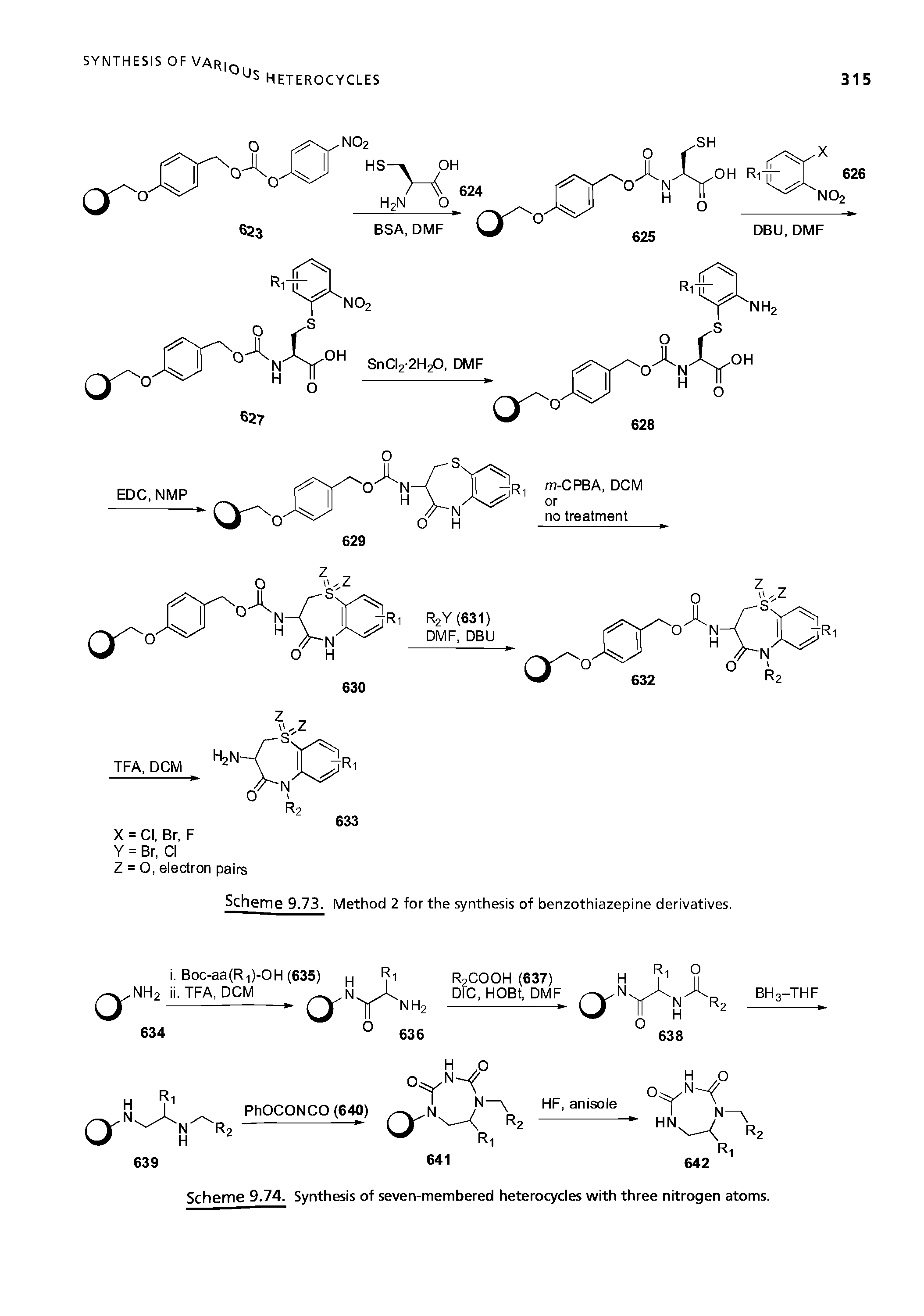 Scheme 9.74. Synthesis of seven-membered heterocycles with three nitrogen atoms.
